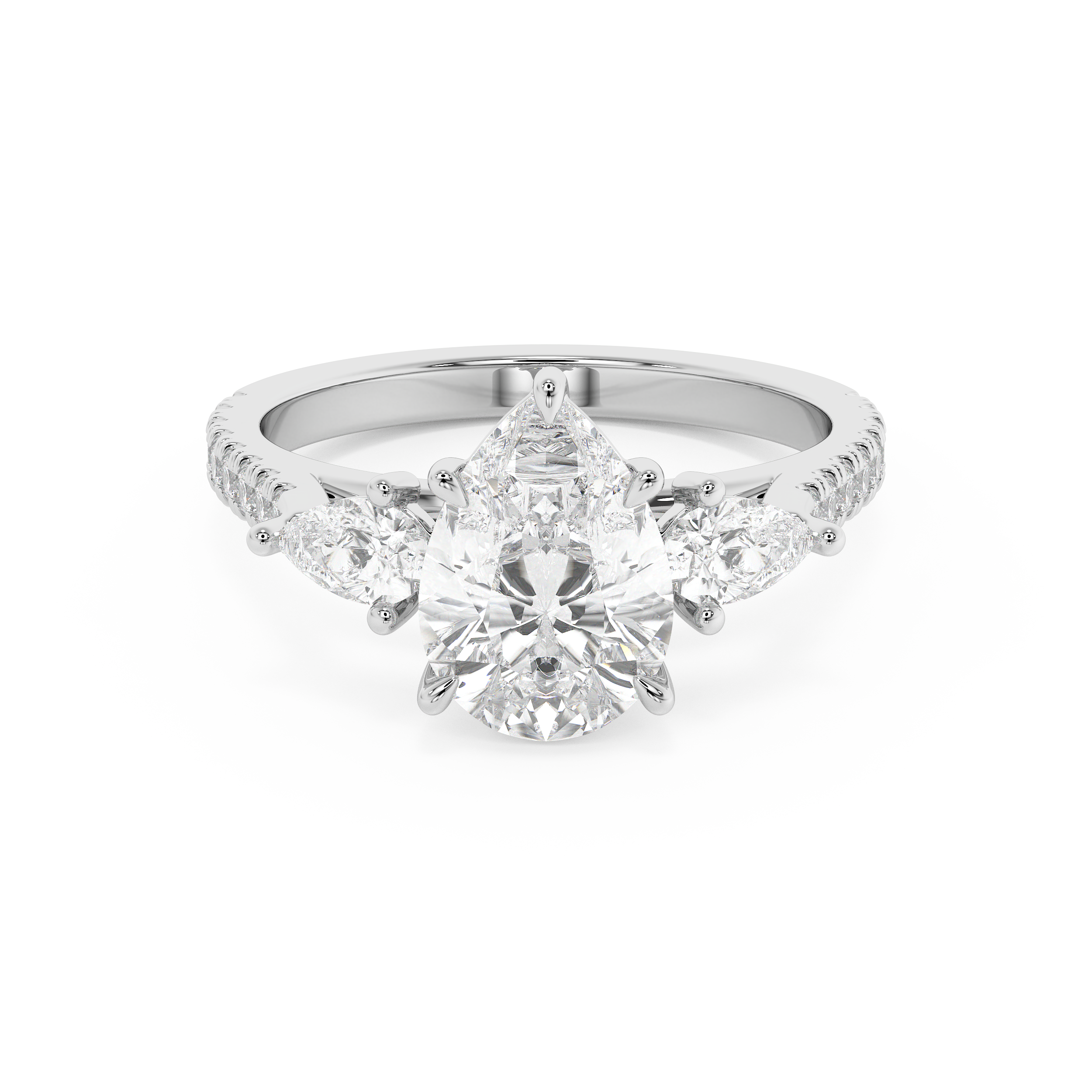 Pear Three Stone Pave Lab Grown Diamond Engagement Ring