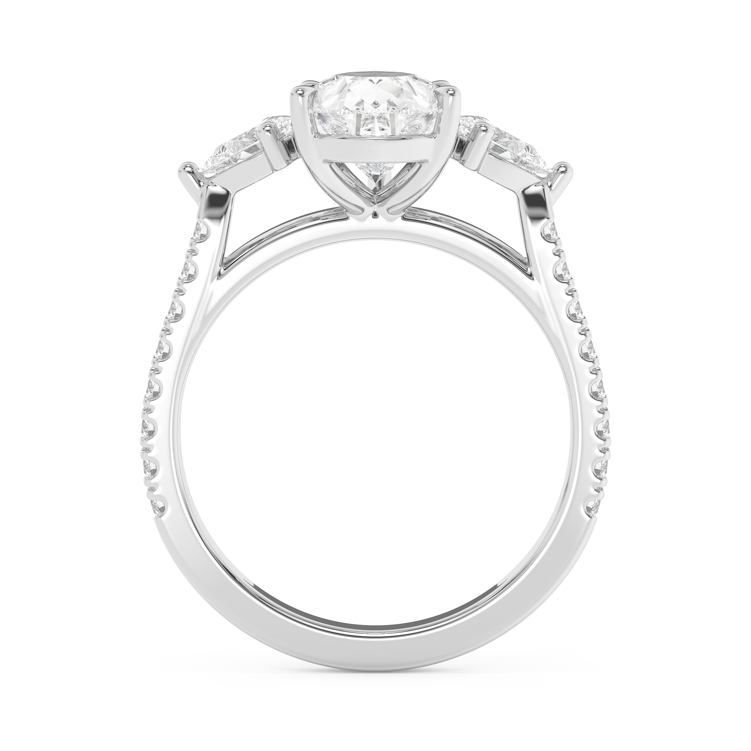 Pear Three Stone Pave Lab Grown Diamond Engagement Ring