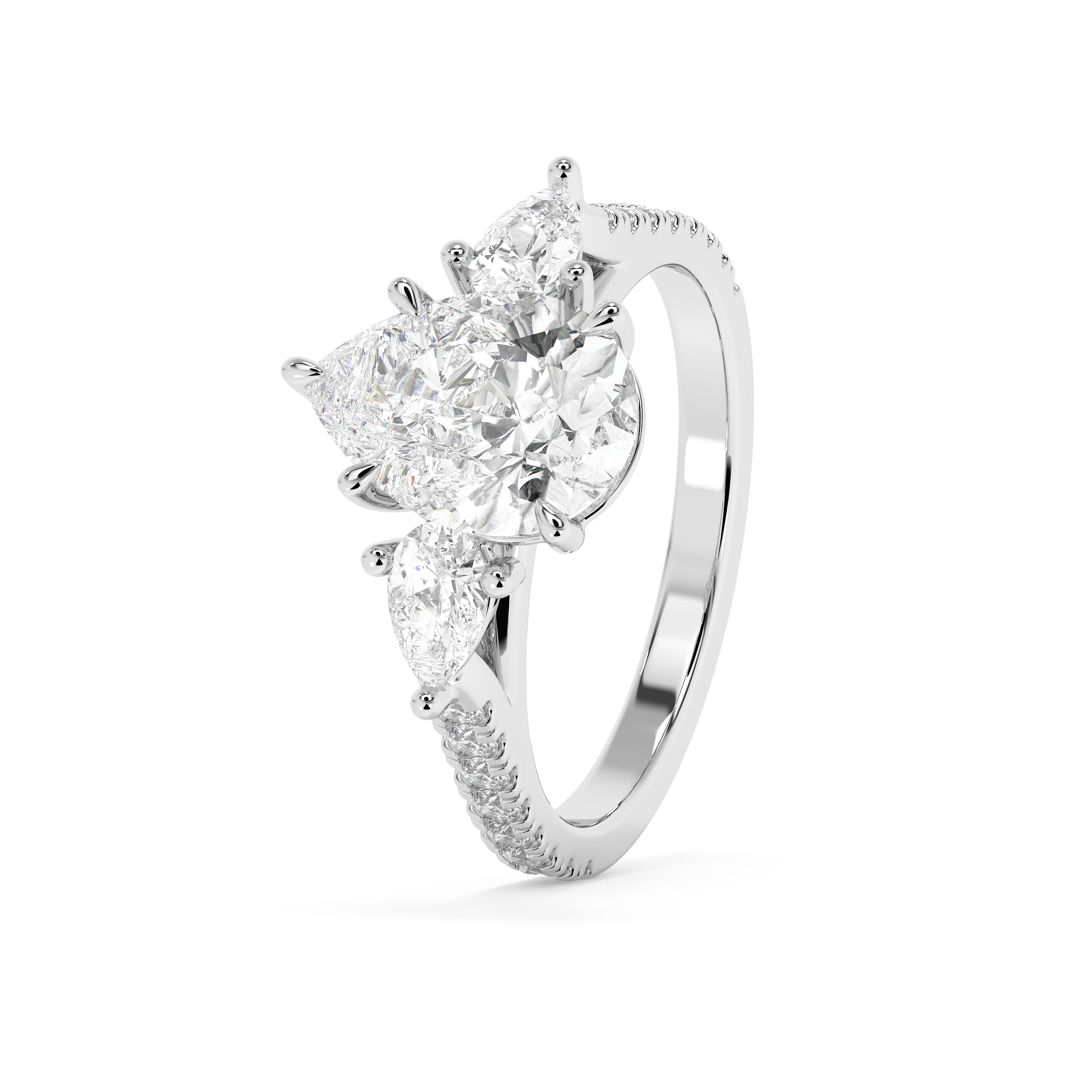 Pear Three Stone Pave Lab Grown Diamond Engagement Ring