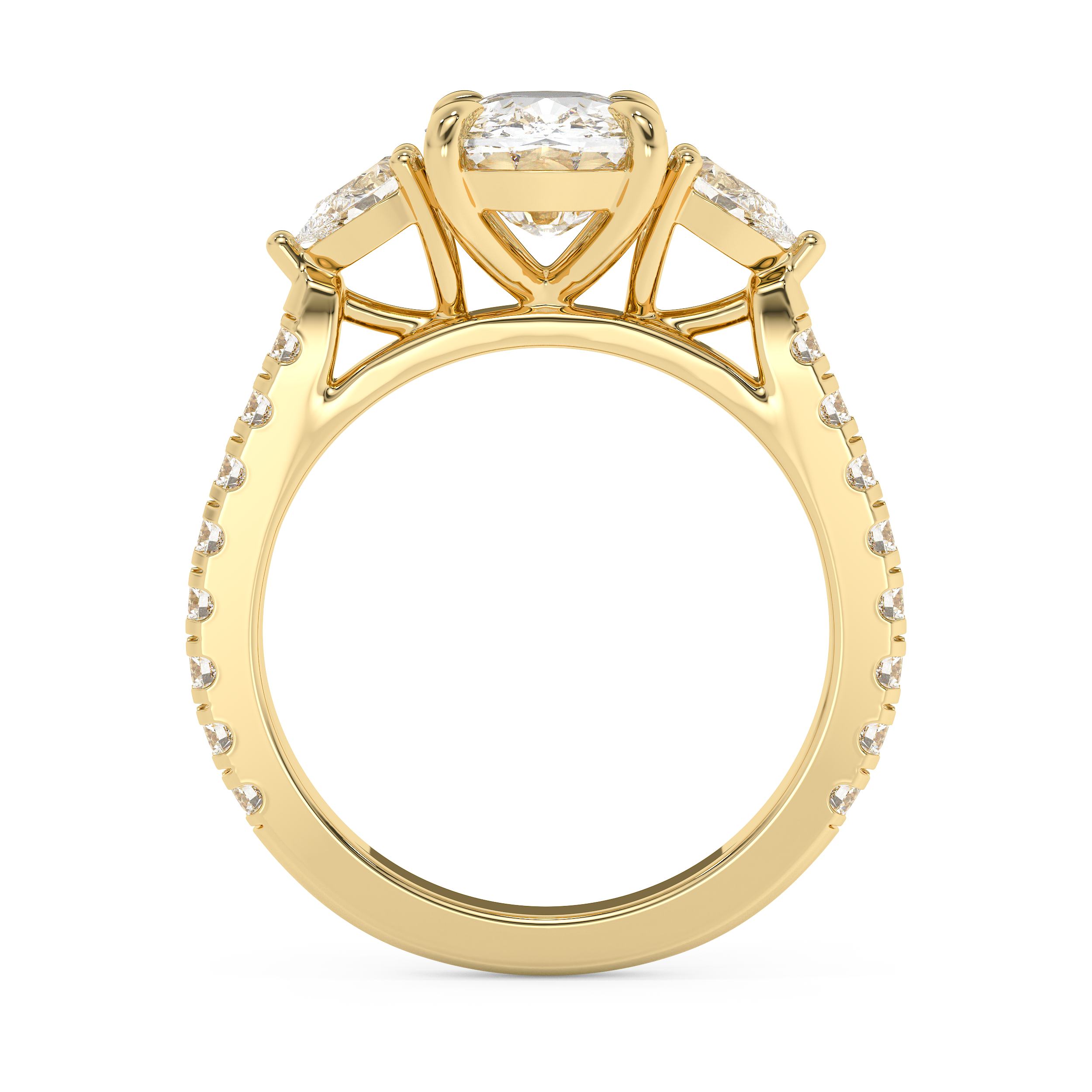 Elongated Cushion Three Stone Pave Lab Grown Diamond Engagement Ring