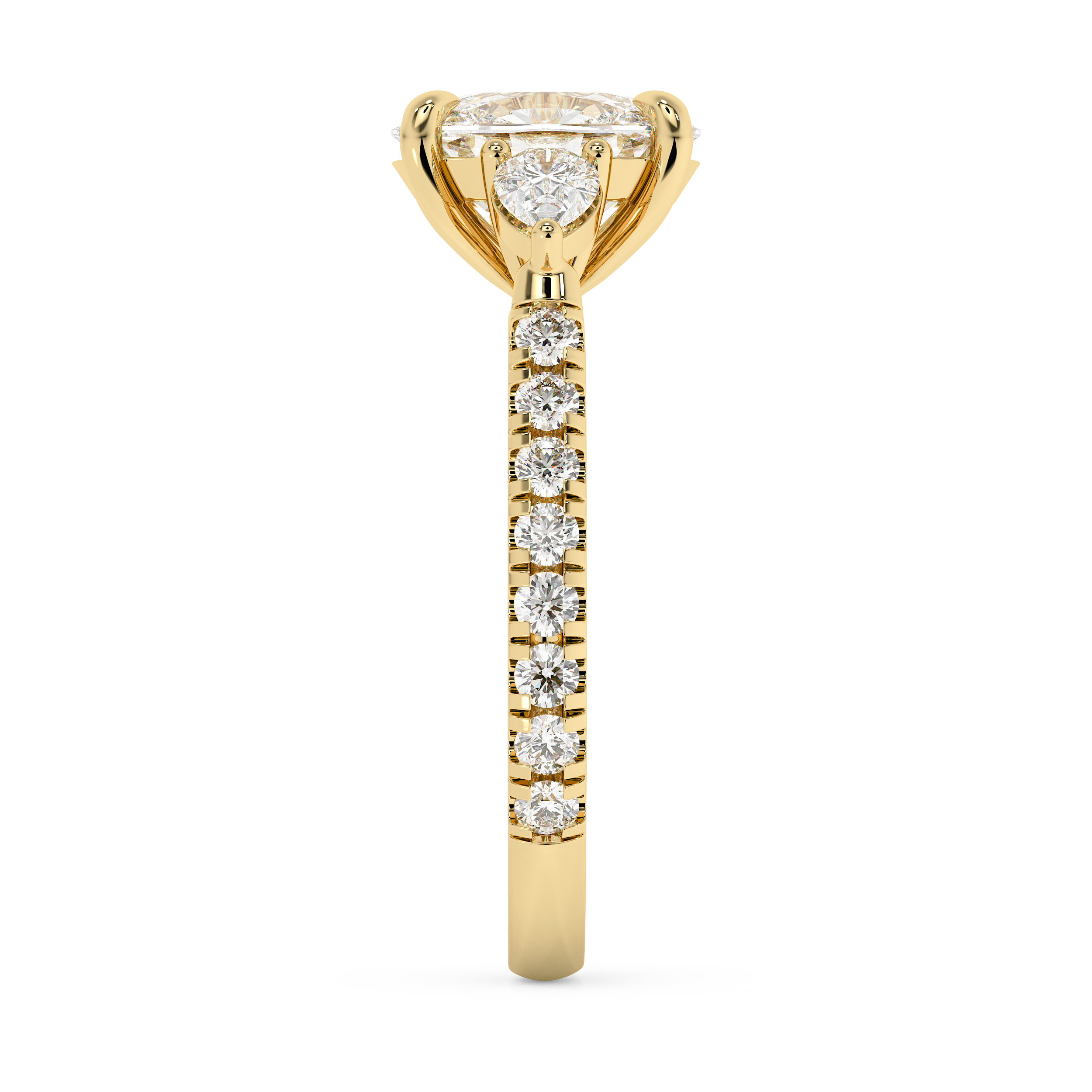 Elongated Cushion Three Stone Pave Lab Grown Diamond Engagement Ring