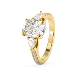 Elongated Cushion Three Stone Pave Lab Grown Diamond Engagement Ring