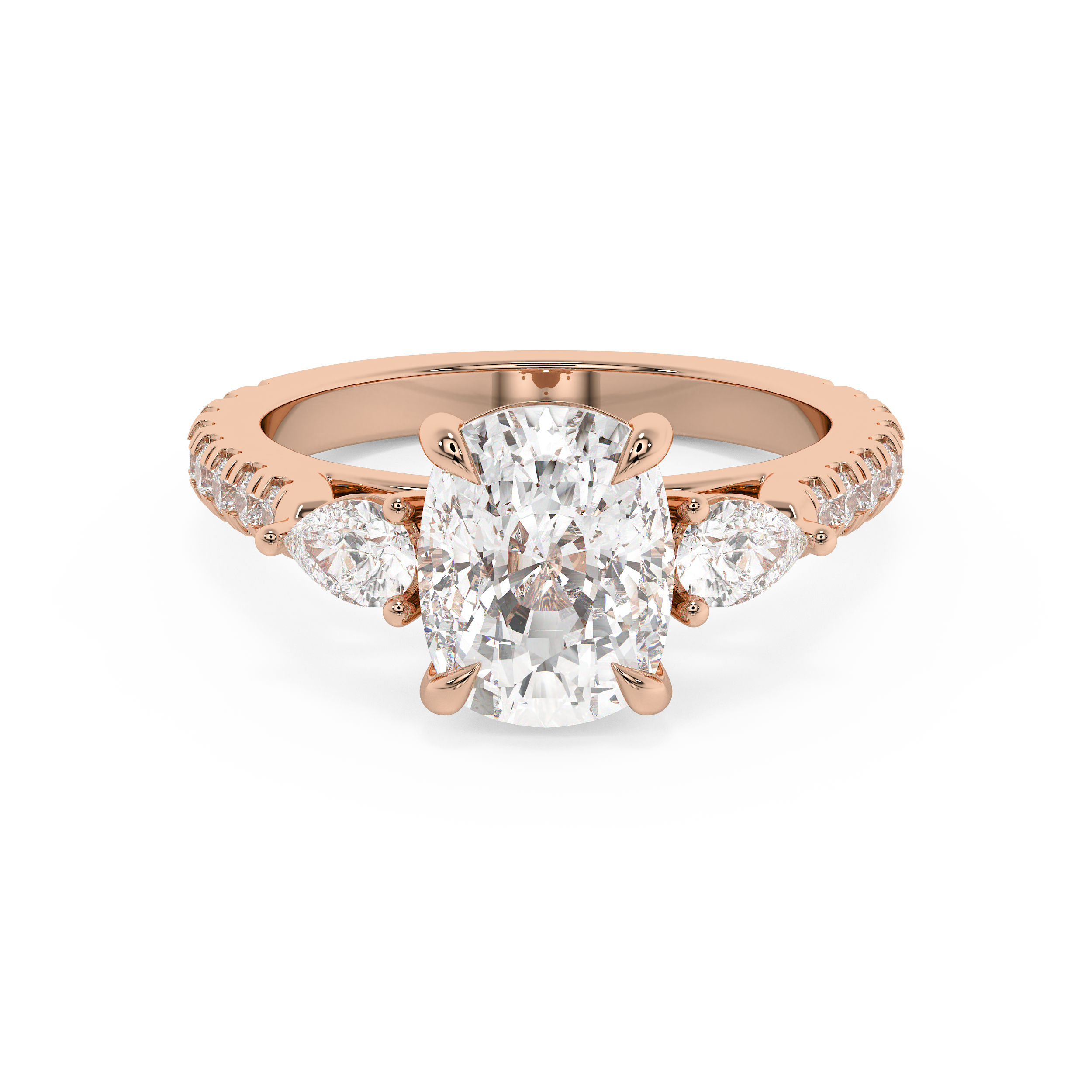 Elongated Cushion Three Stone Pave Lab Grown Diamond Engagement Ring
