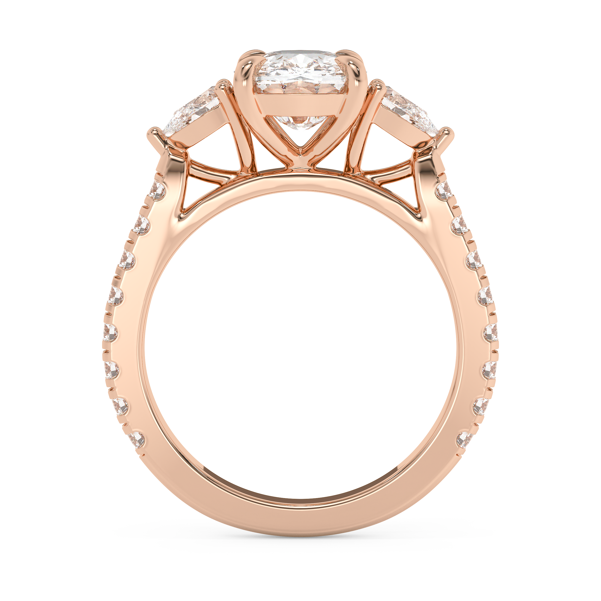 Elongated Cushion Three Stone Pave Lab Grown Diamond Engagement Ring