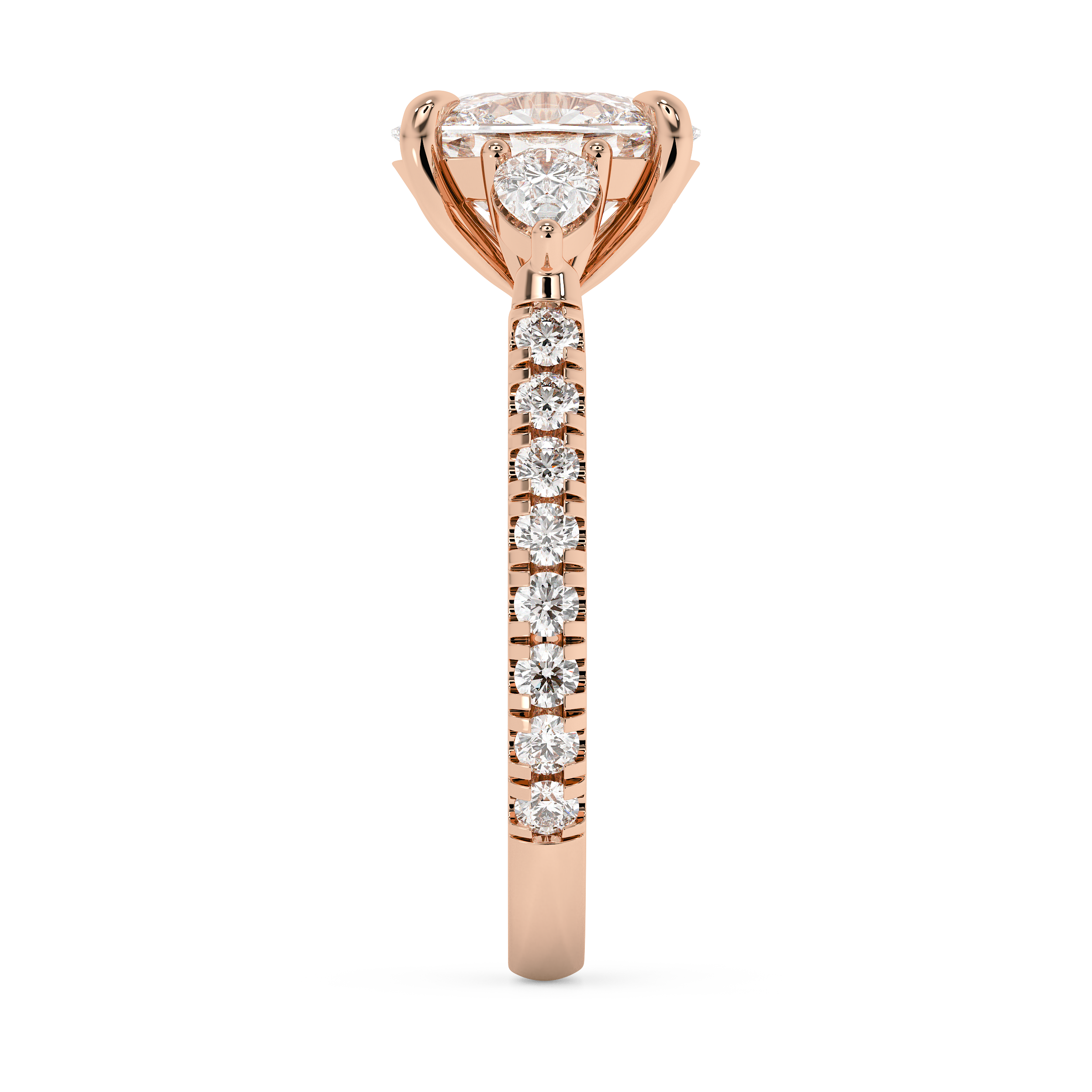Elongated Cushion Three Stone Pave Lab Grown Diamond Engagement Ring