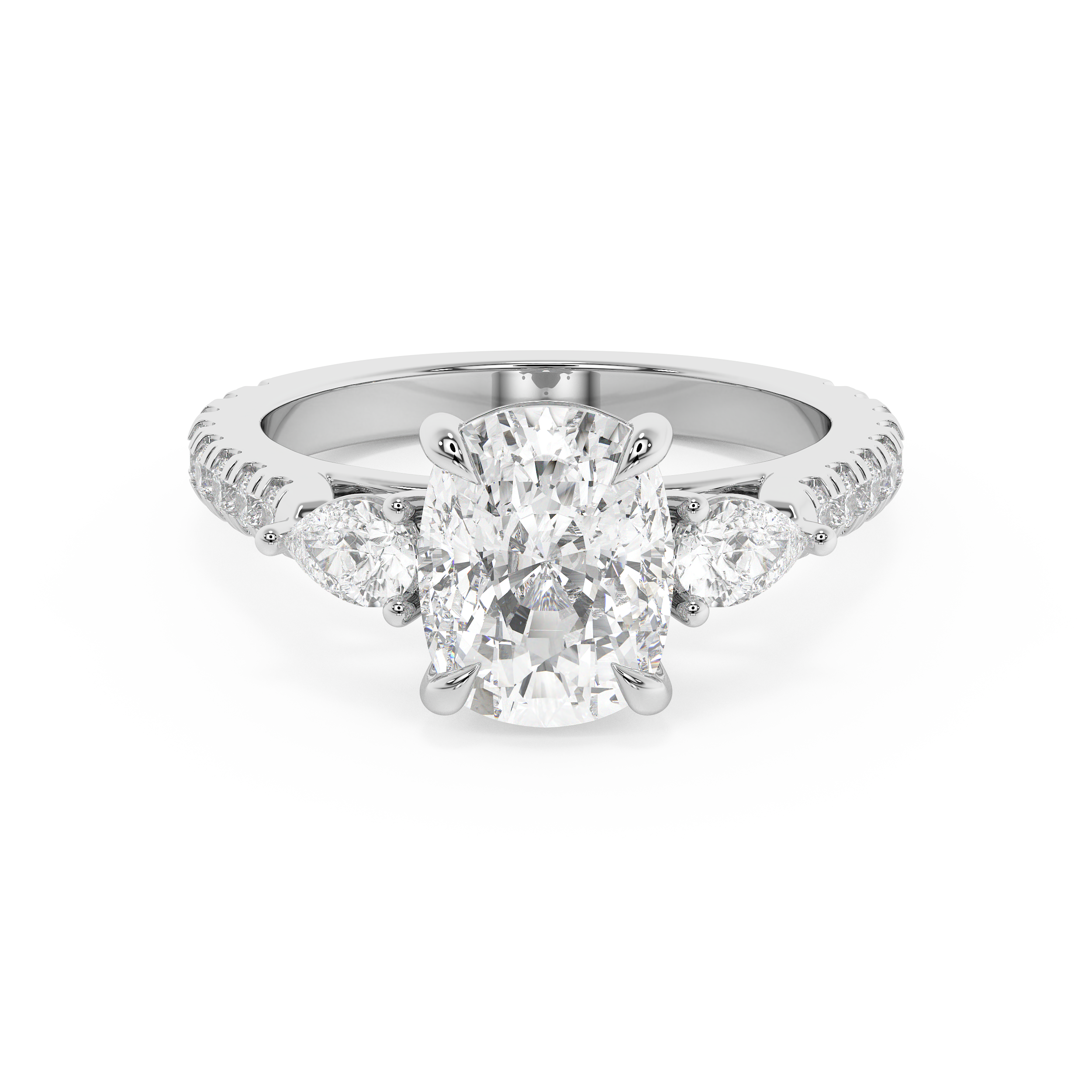 Elongated Cushion Three Stone Pave Lab Grown Diamond Engagement Ring