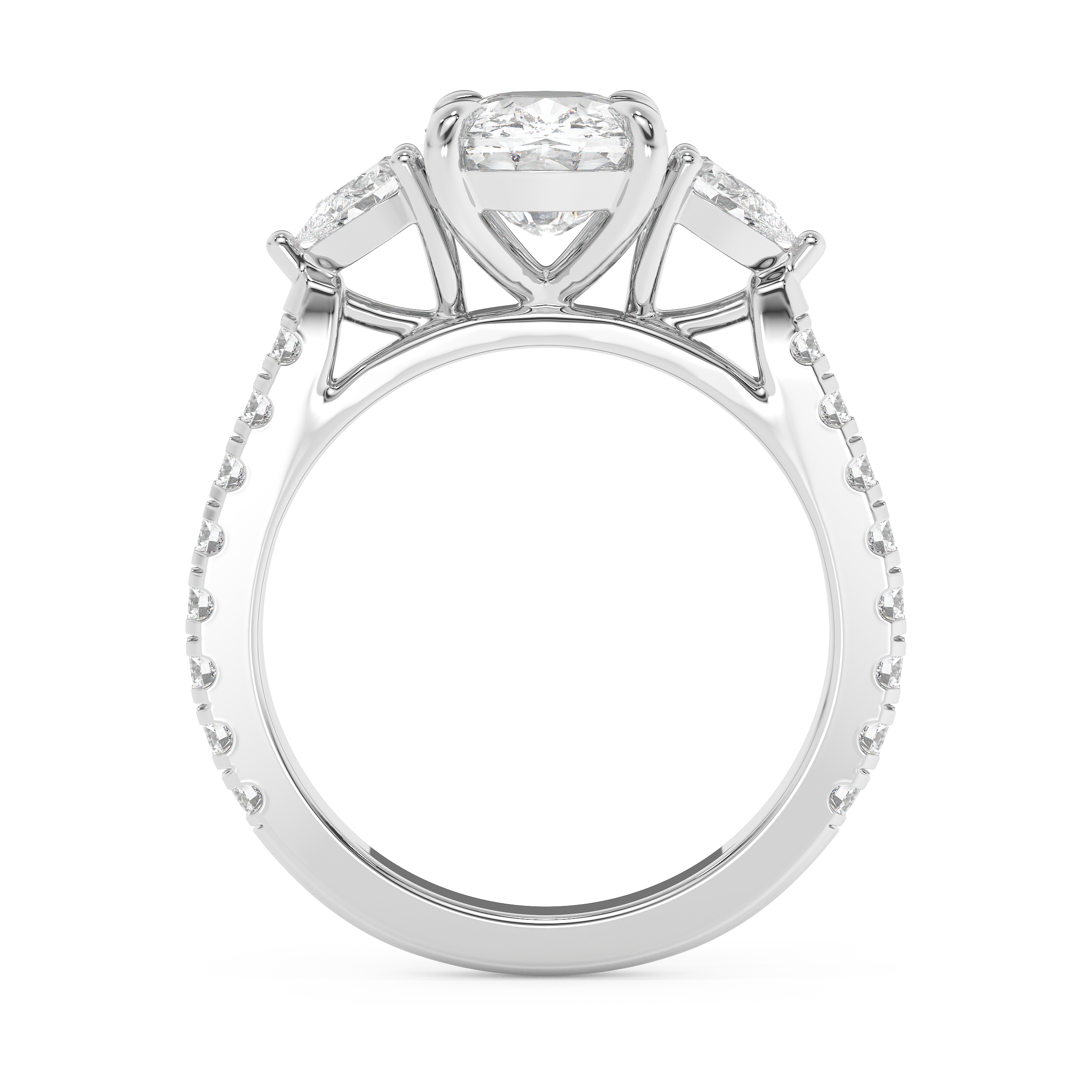 Elongated Cushion Three Stone Pave Lab Grown Diamond Engagement Ring