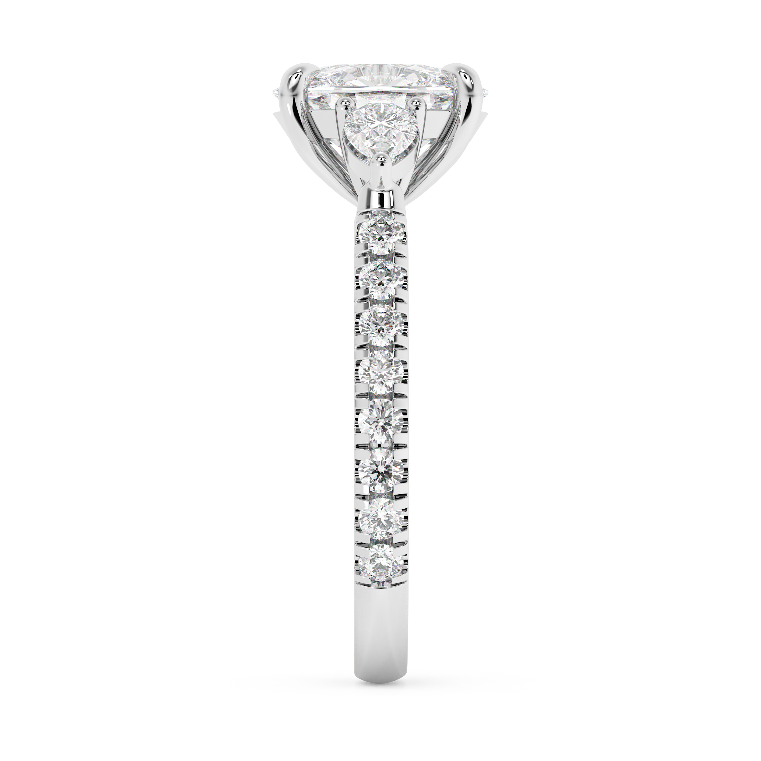 Elongated Cushion Three Stone Pave Lab Grown Diamond Engagement Ring