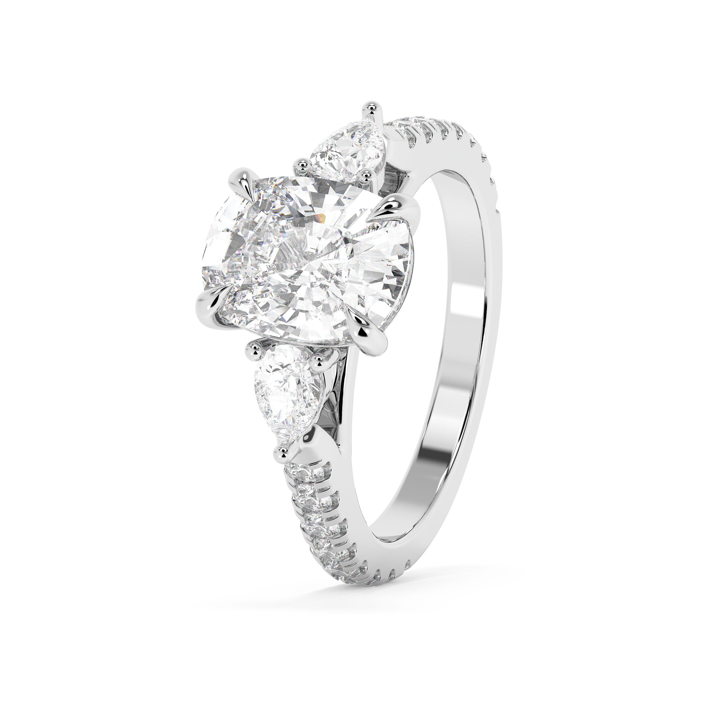 Elongated Cushion Three Stone Pave Lab Grown Diamond Engagement Ring