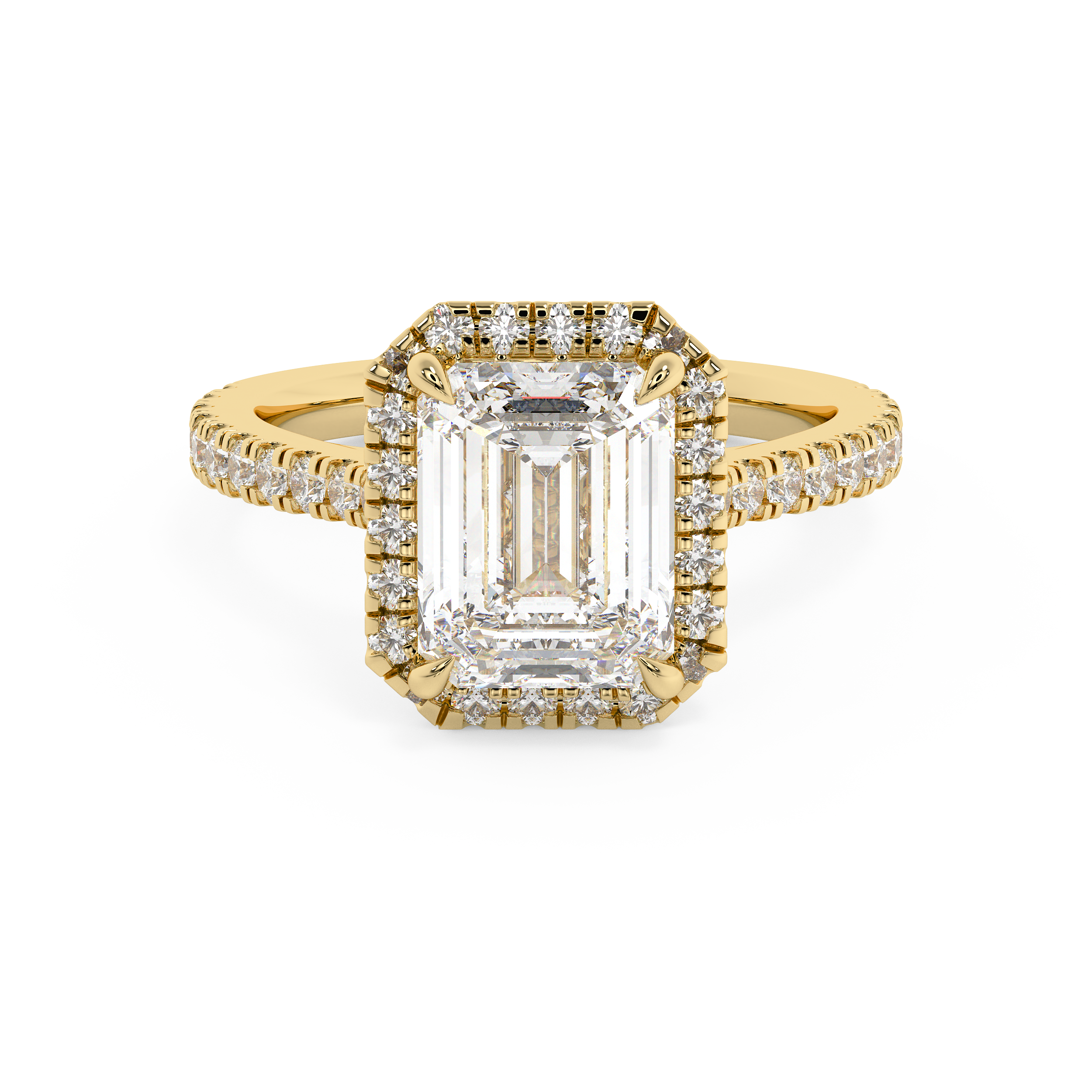 Emerald Halo & Pave Cathedral Lab Grown Diamond Engagement Ring