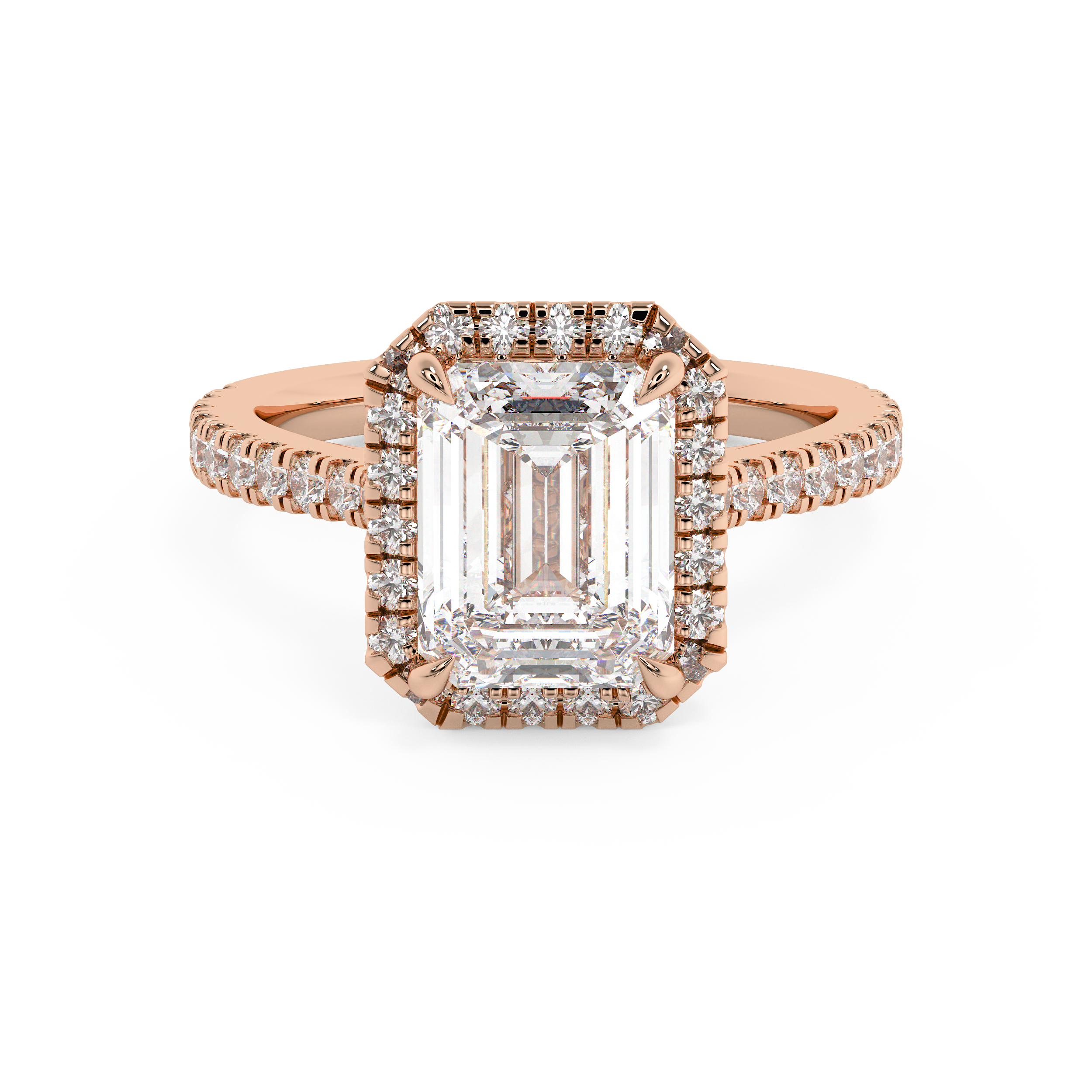 Emerald Halo & Pave Cathedral Lab Grown Diamond Engagement Ring