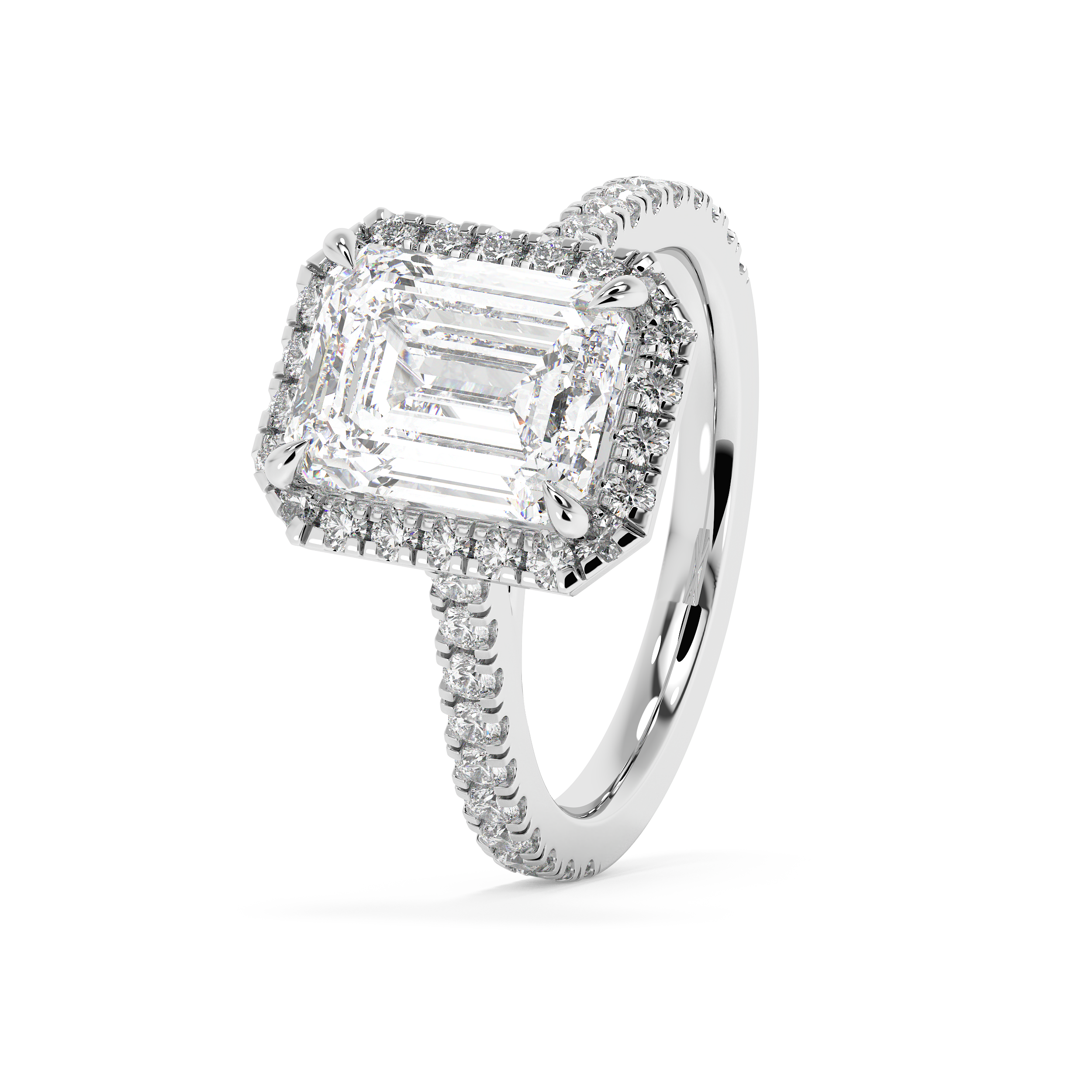 Emerald Halo & Pave Cathedral Lab Grown Diamond Engagement Ring