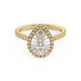 Pear Halo & Pave Cathedral Solitaire Lab Grown Diamond Engagement Ring