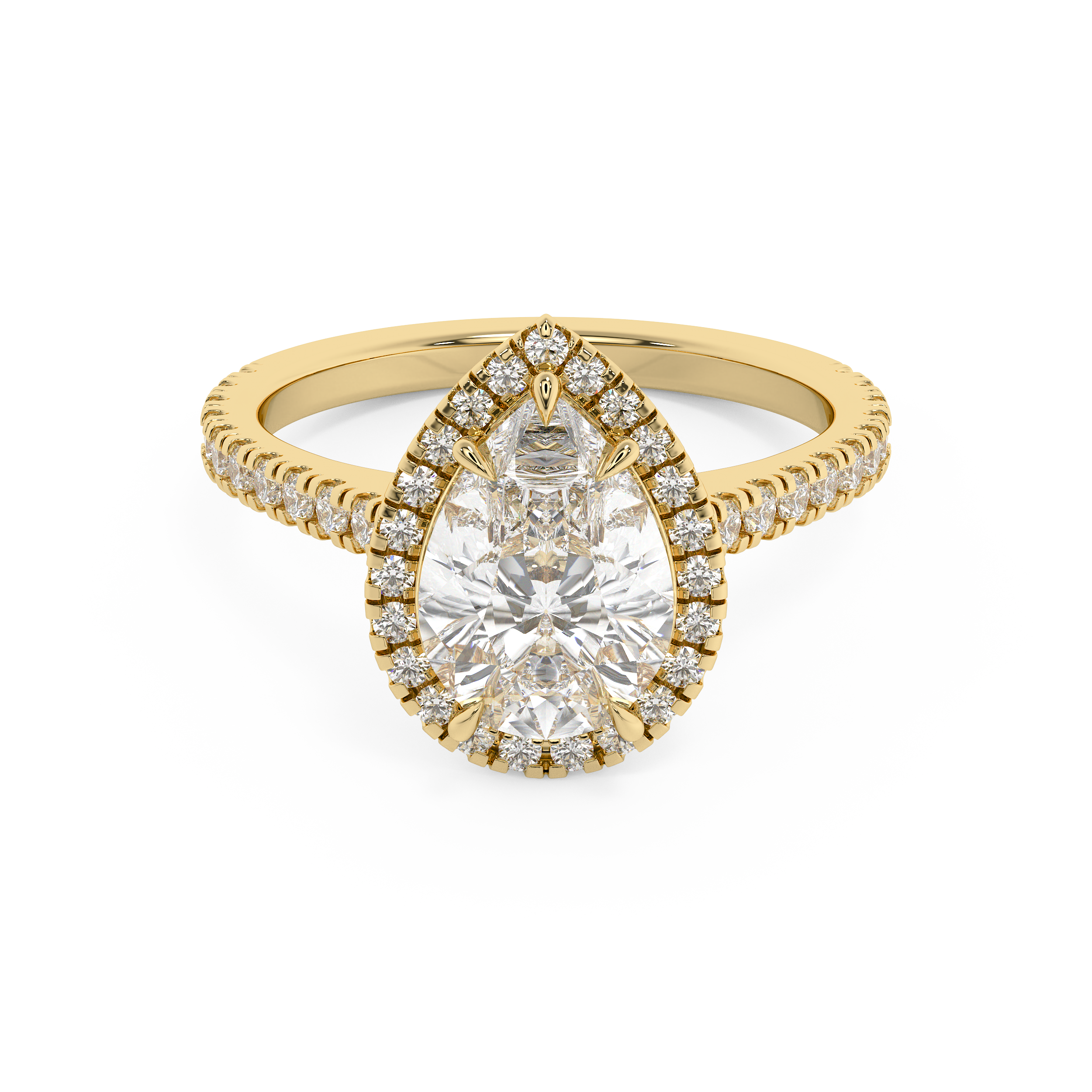 Pear Halo & Pave Cathedral Solitaire Lab Grown Diamond Engagement Ring