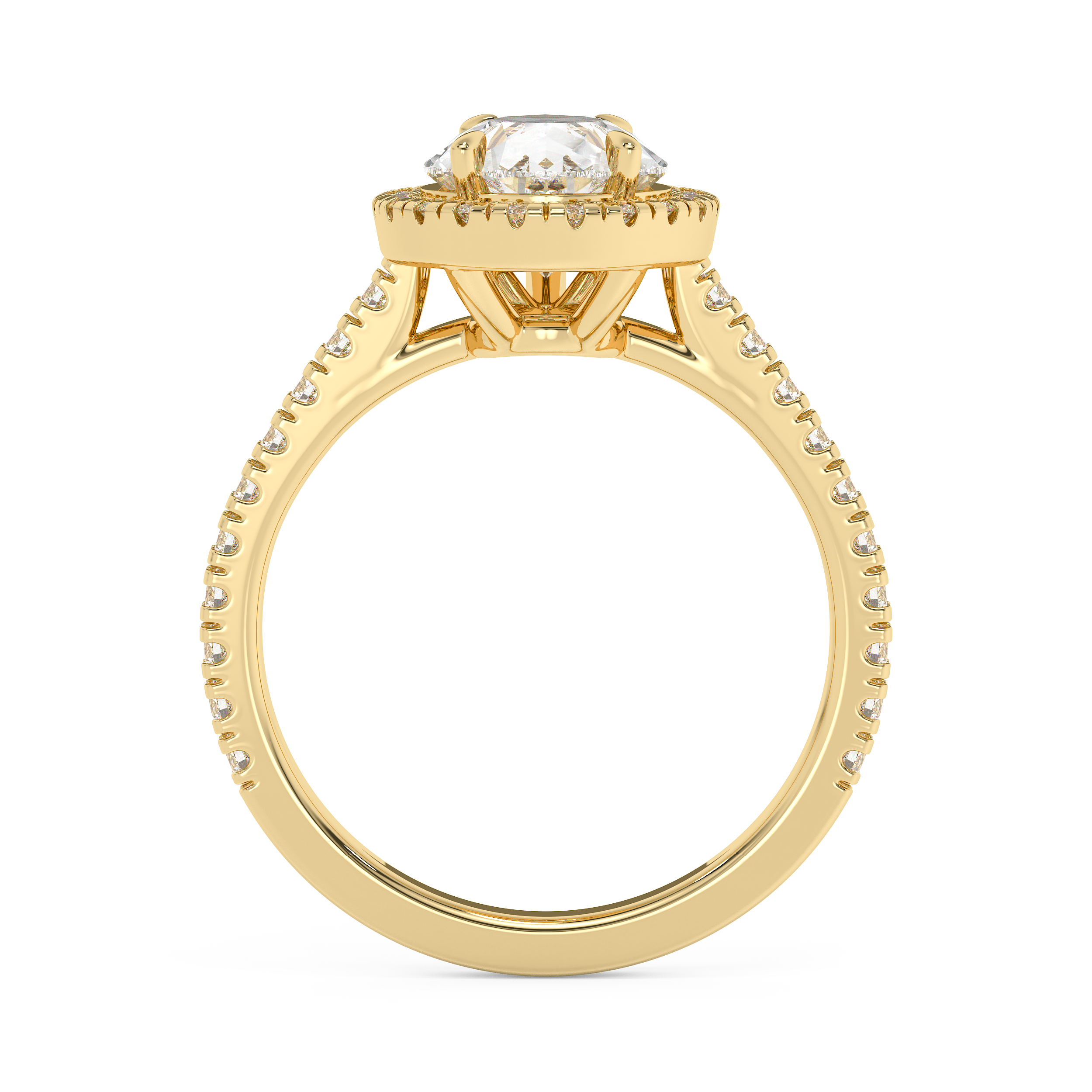 Pear Halo & Pave Cathedral Solitaire Lab Grown Diamond Engagement Ring