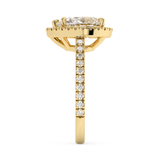 Pear Halo & Pave Cathedral Solitaire Lab Grown Diamond Engagement Ring