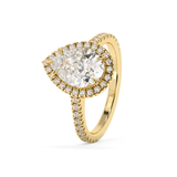 Pear Halo & Pave Cathedral Solitaire Lab Grown Diamond Engagement Ring
