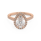 Pear Halo & Pave Cathedral Solitaire Lab Grown Diamond Engagement Ring
