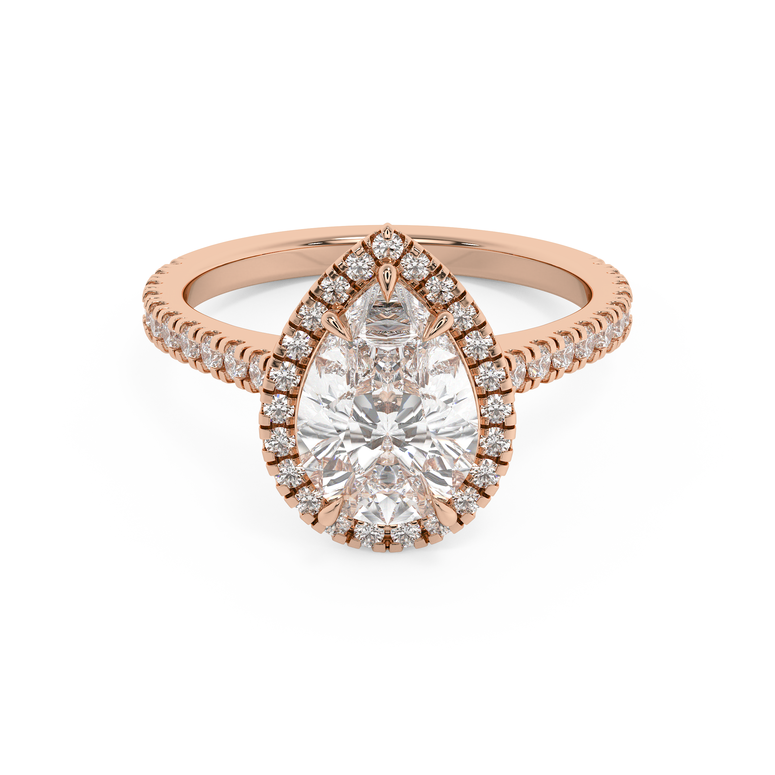 Pear Halo & Pave Cathedral Solitaire Lab Grown Diamond Engagement Ring