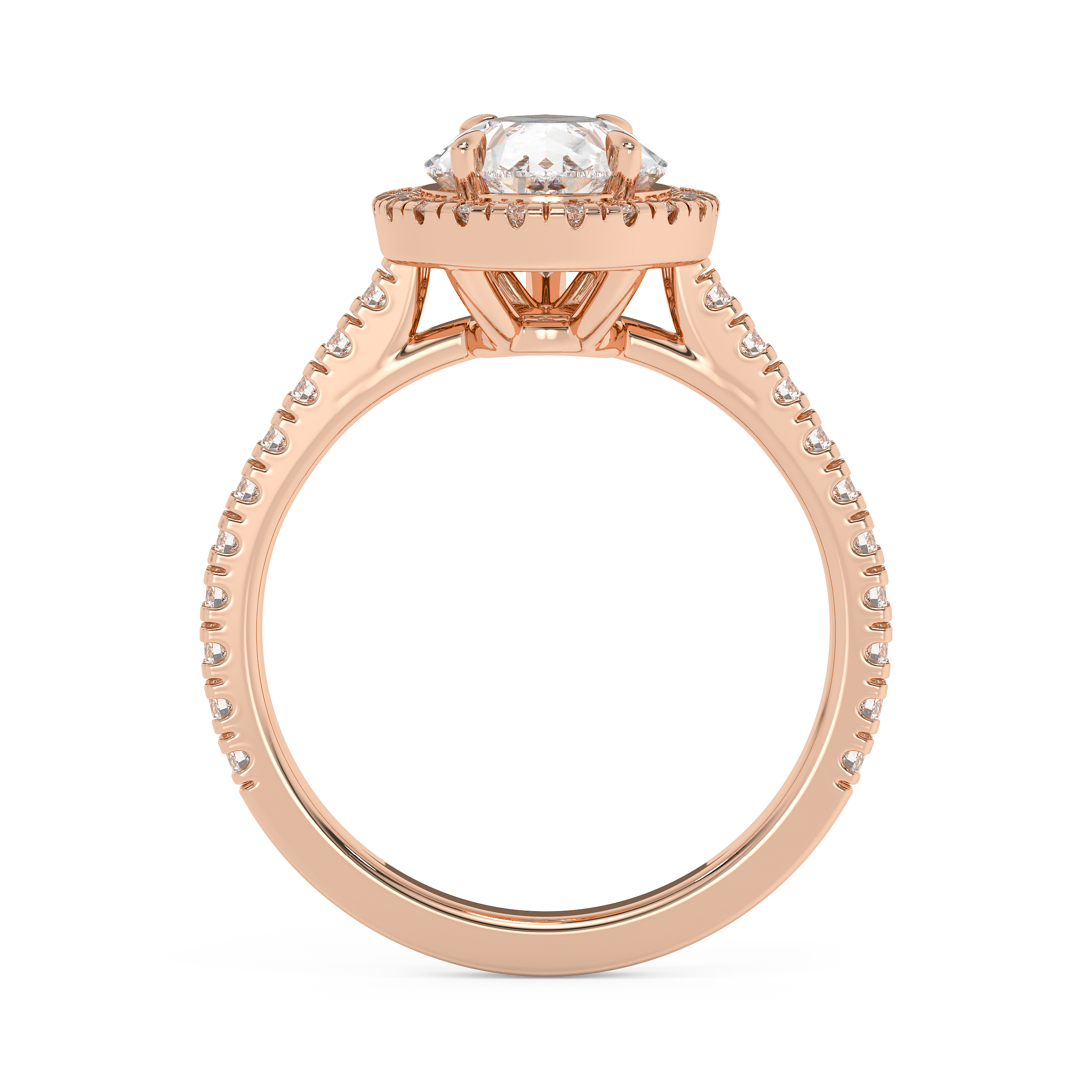 Pear Halo & Pave Cathedral Solitaire Lab Grown Diamond Engagement Ring