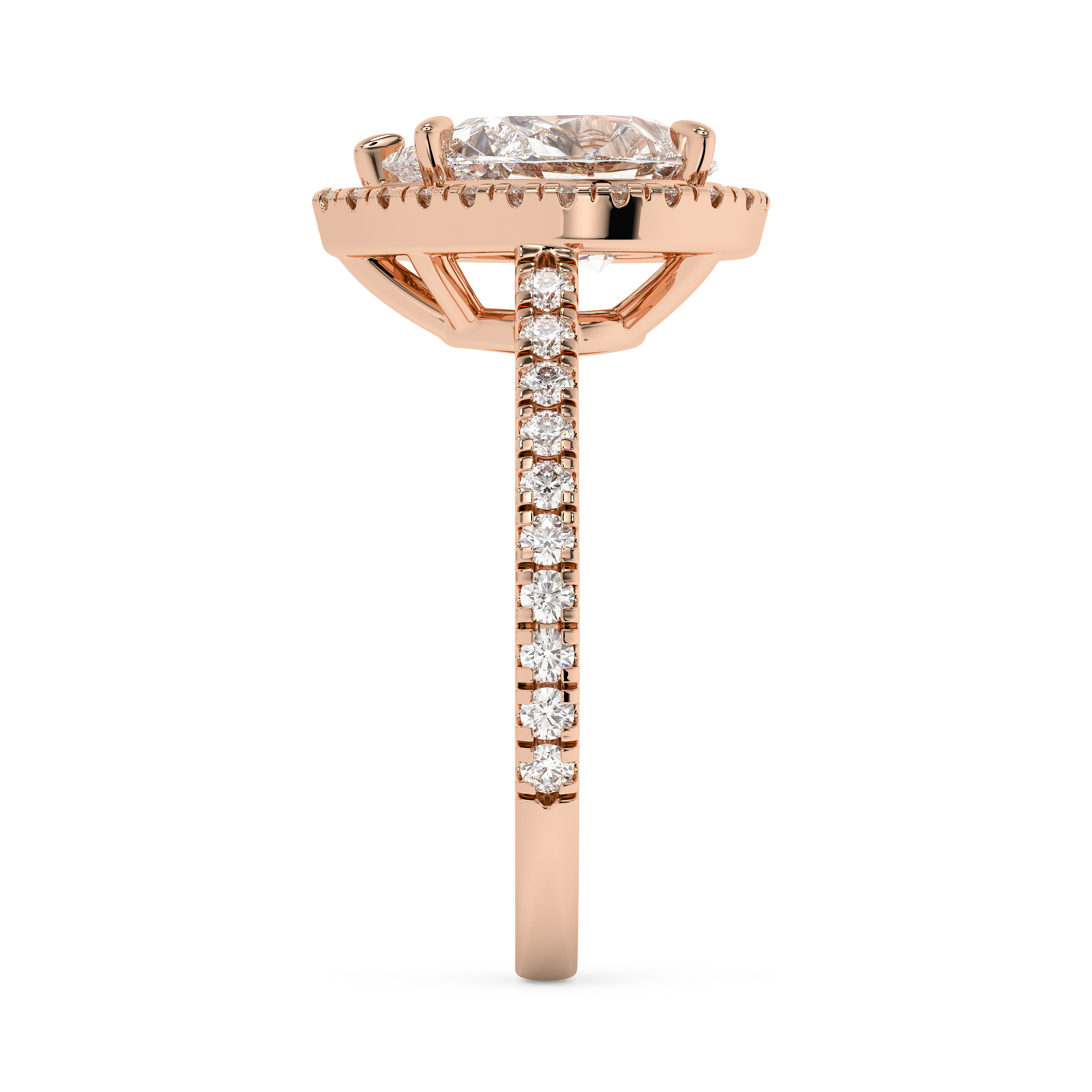 Pear Halo & Pave Cathedral Solitaire Lab Grown Diamond Engagement Ring