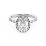 Pear Halo & Pave Cathedral Solitaire Lab Grown Diamond Engagement Ring