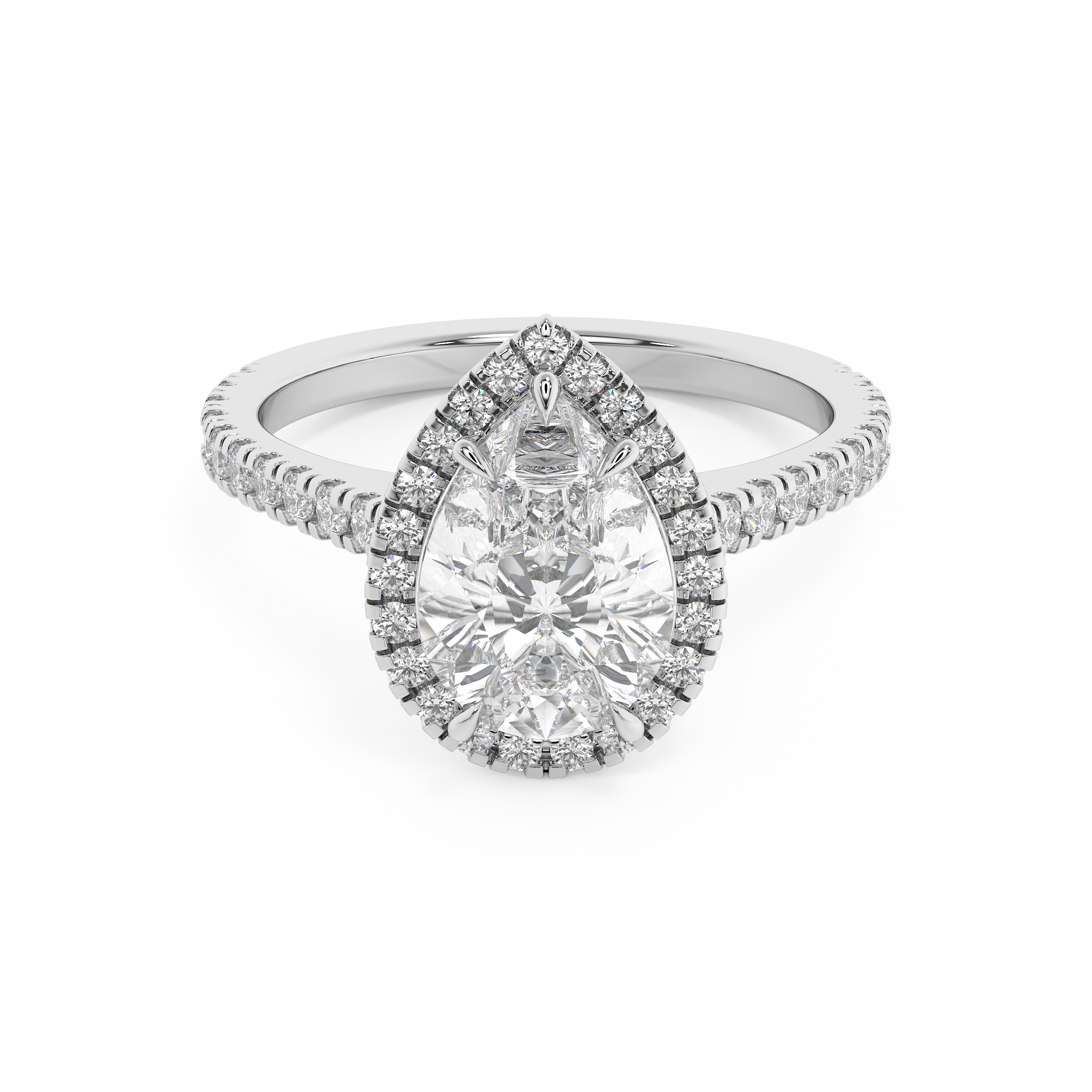 Pear Halo & Pave Cathedral Solitaire Lab Grown Diamond Engagement Ring