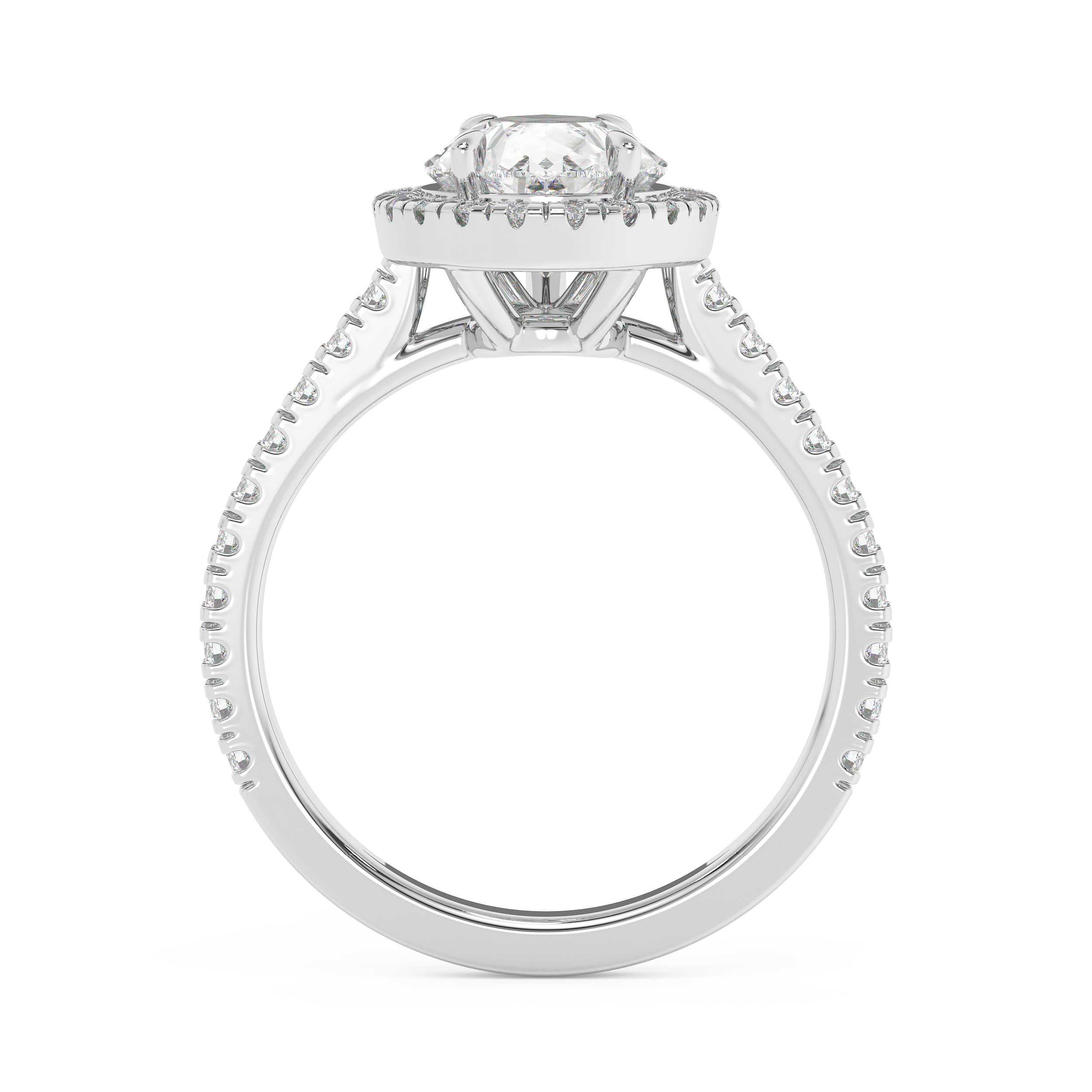 Pear Halo & Pave Cathedral Solitaire Lab Grown Diamond Engagement Ring