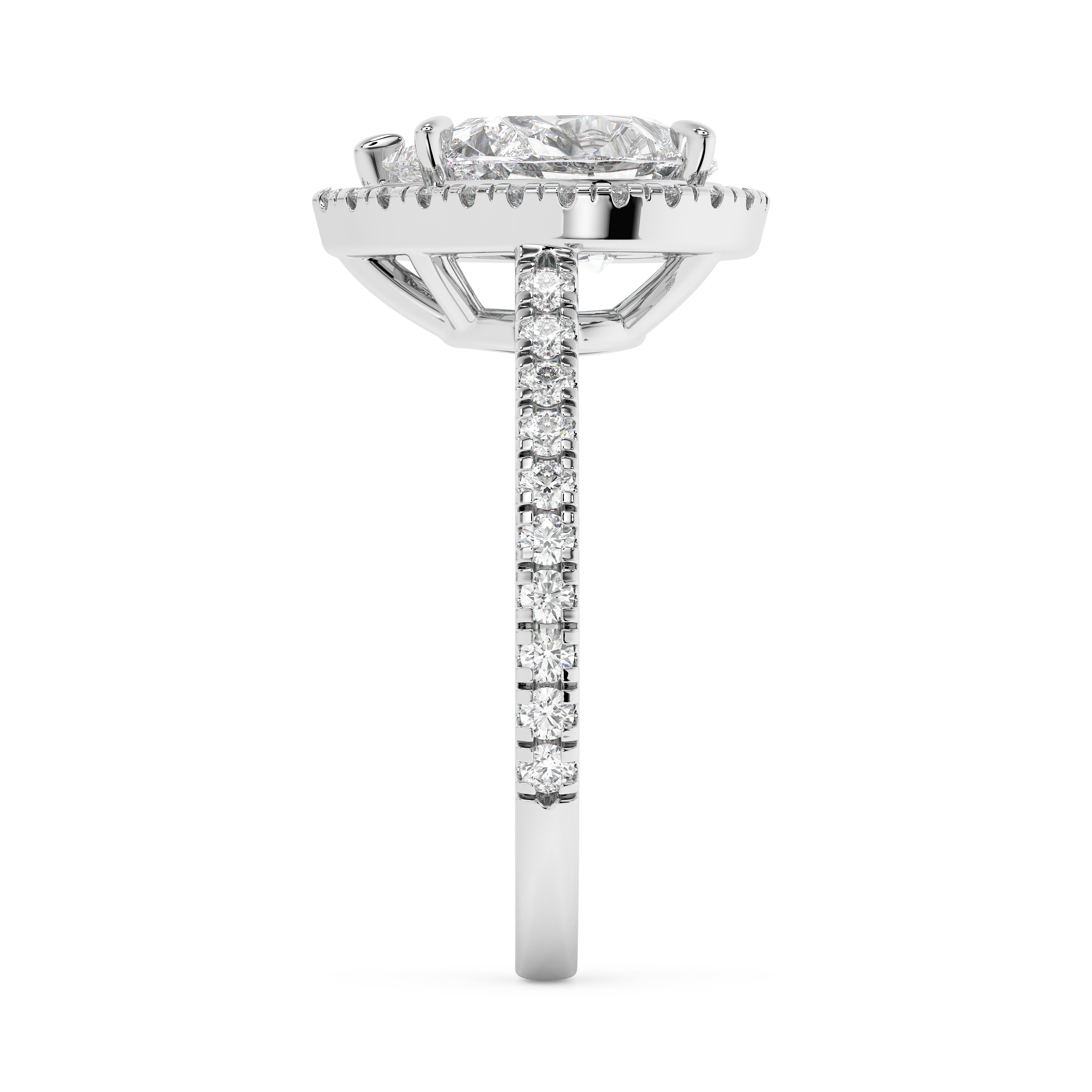 Pear Halo & Pave Cathedral Solitaire Lab Grown Diamond Engagement Ring
