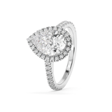 Pear Halo & Pave Cathedral Solitaire Lab Grown Diamond Engagement Ring