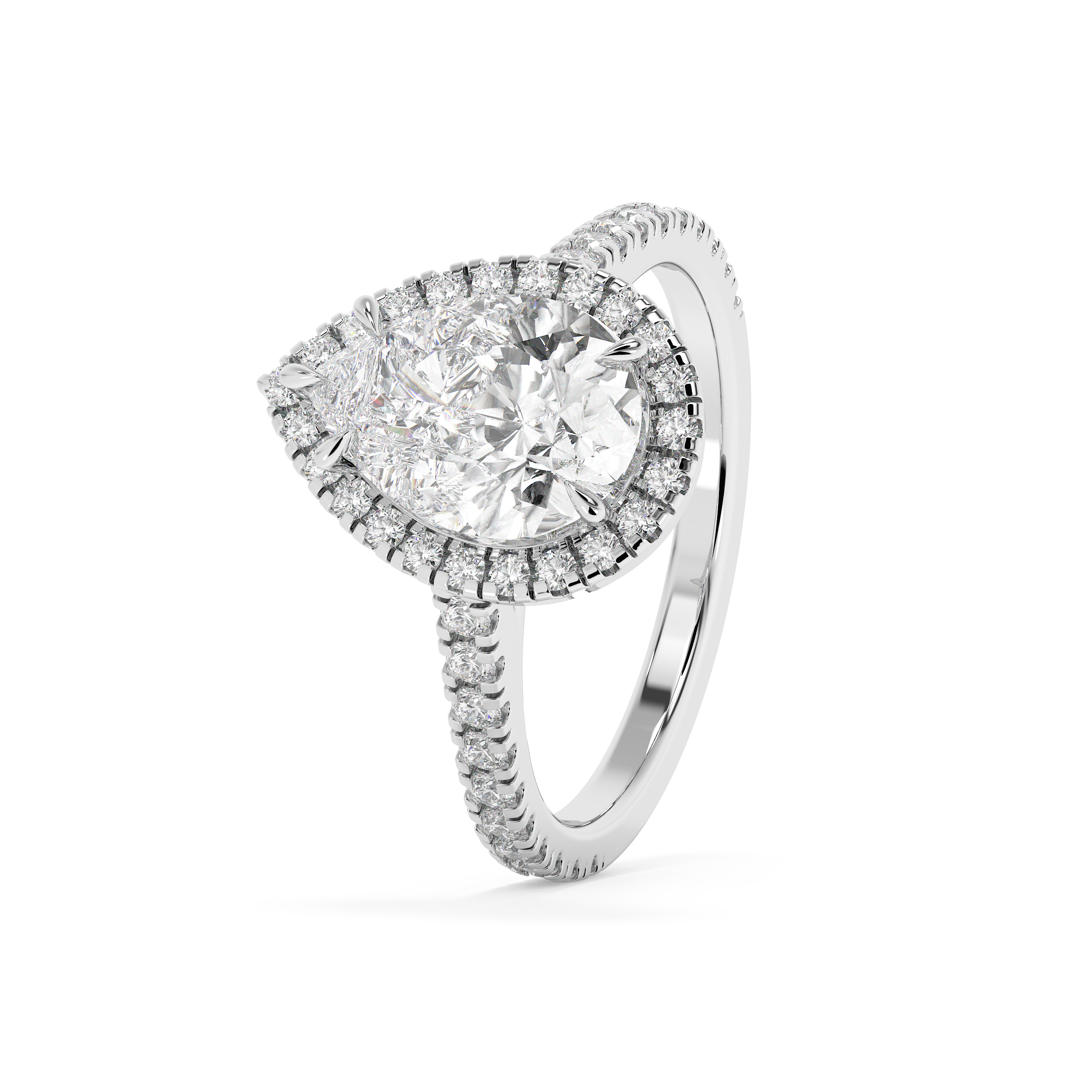 Pear Halo & Pave Cathedral Solitaire Lab Grown Diamond Engagement Ring