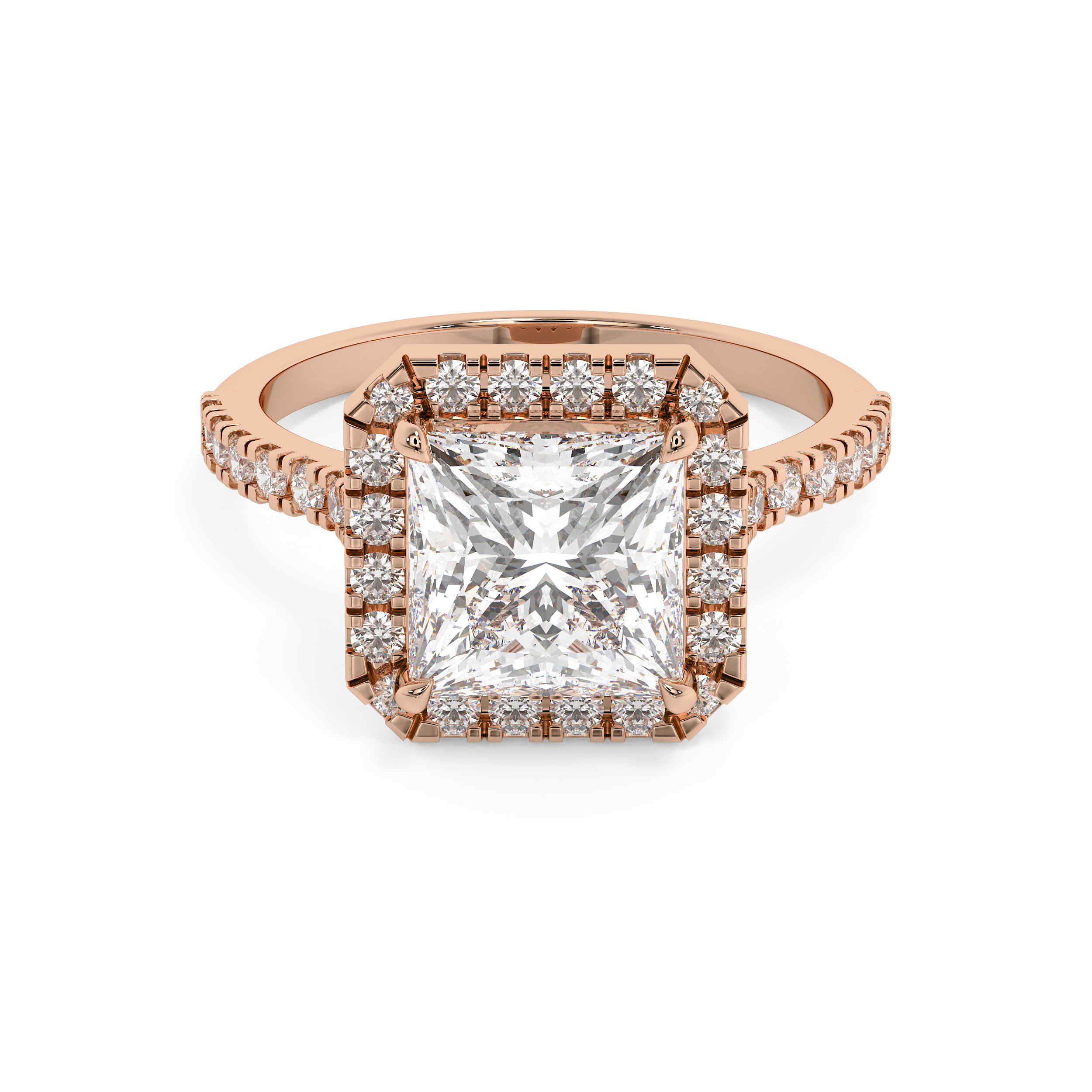 Princess Halo & Pave Cathedral Lab Grown Diamond Engagement Ring
