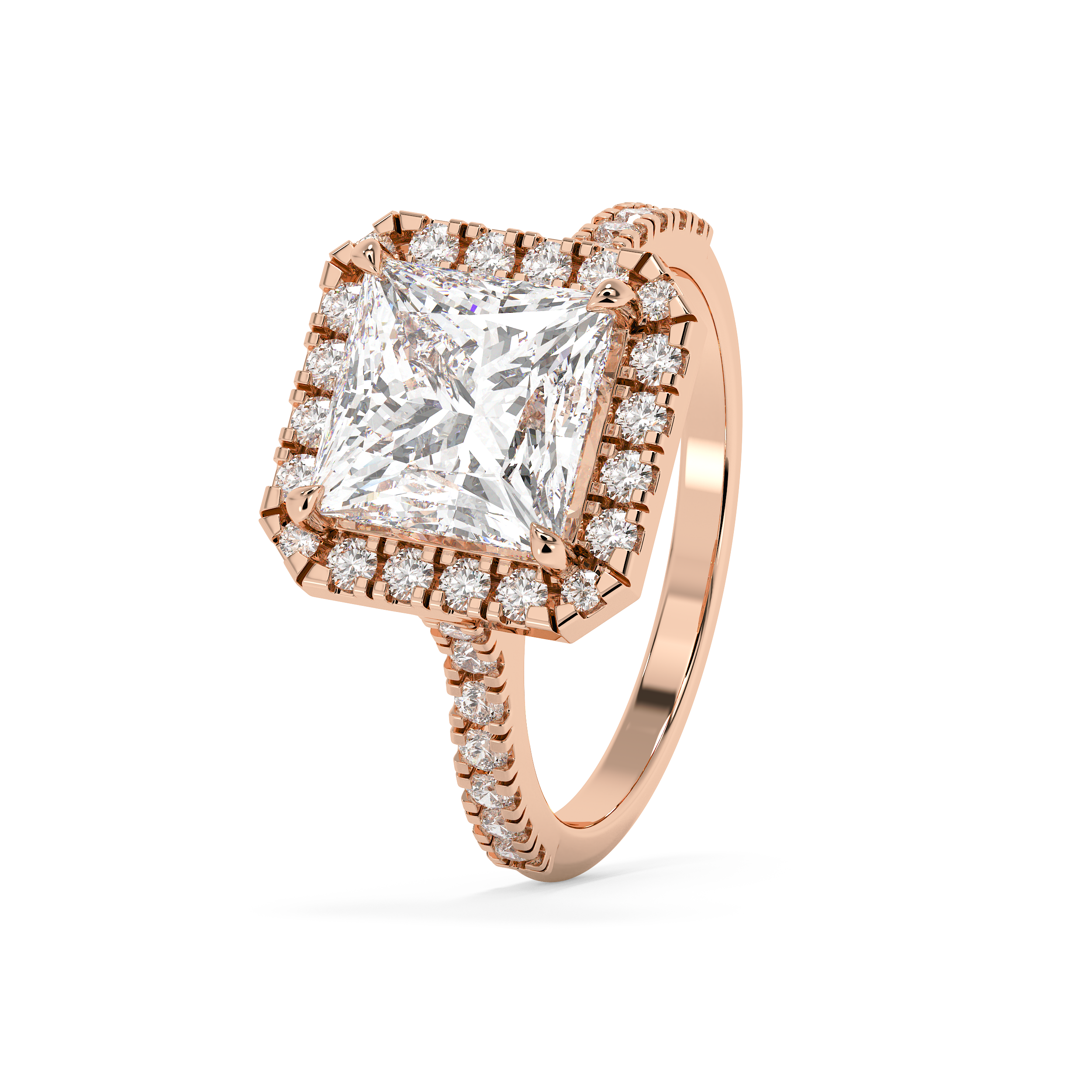 Princess Halo & Pave Cathedral Lab Grown Diamond Engagement Ring