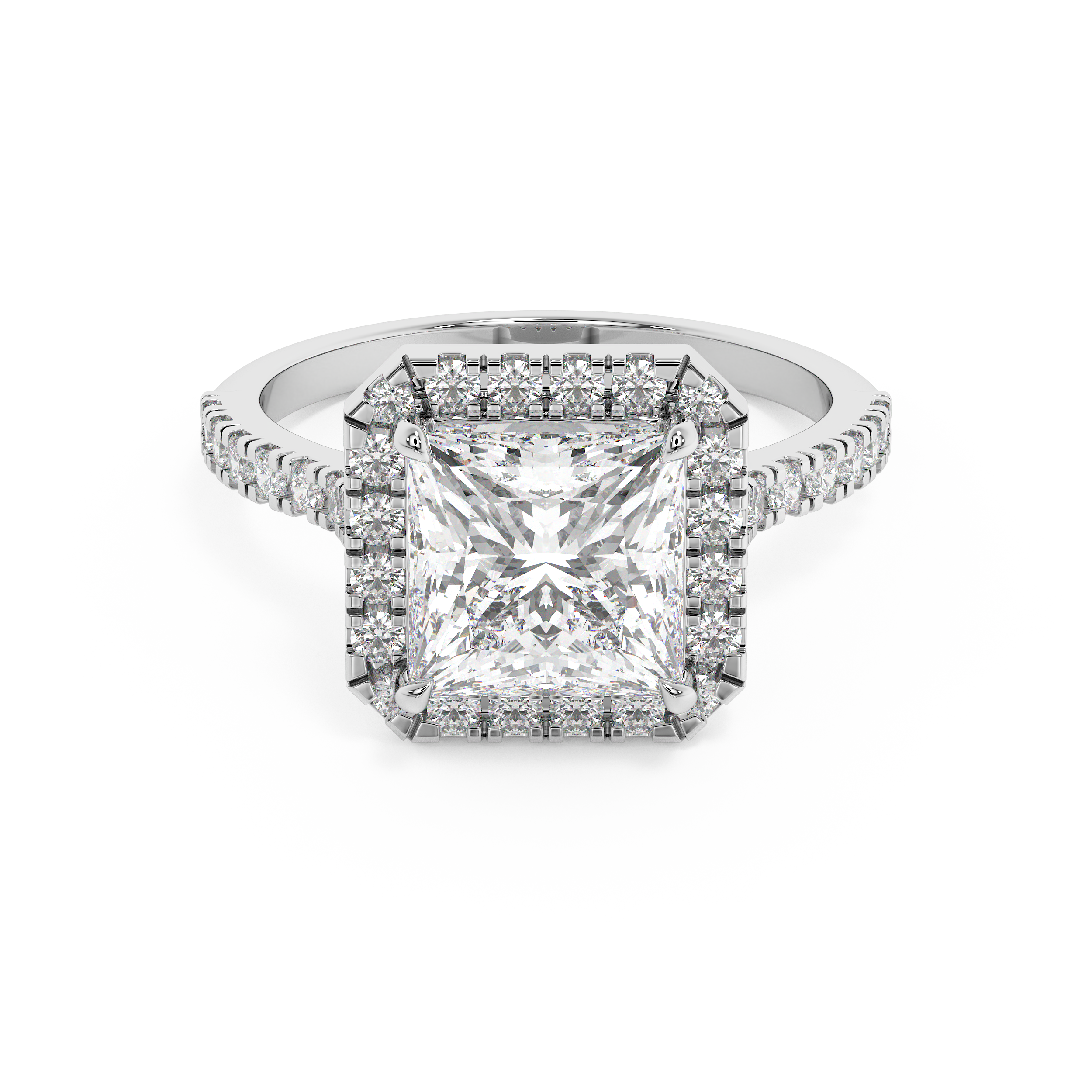 Princess Halo & Pave Cathedral Lab Grown Diamond Engagement Ring