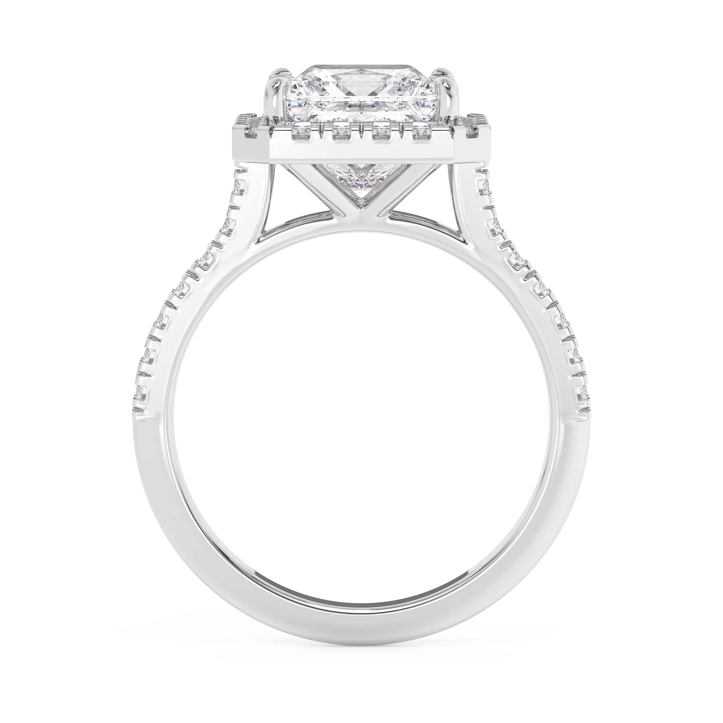 Princess Halo & Pave Cathedral Lab Grown Diamond Engagement Ring