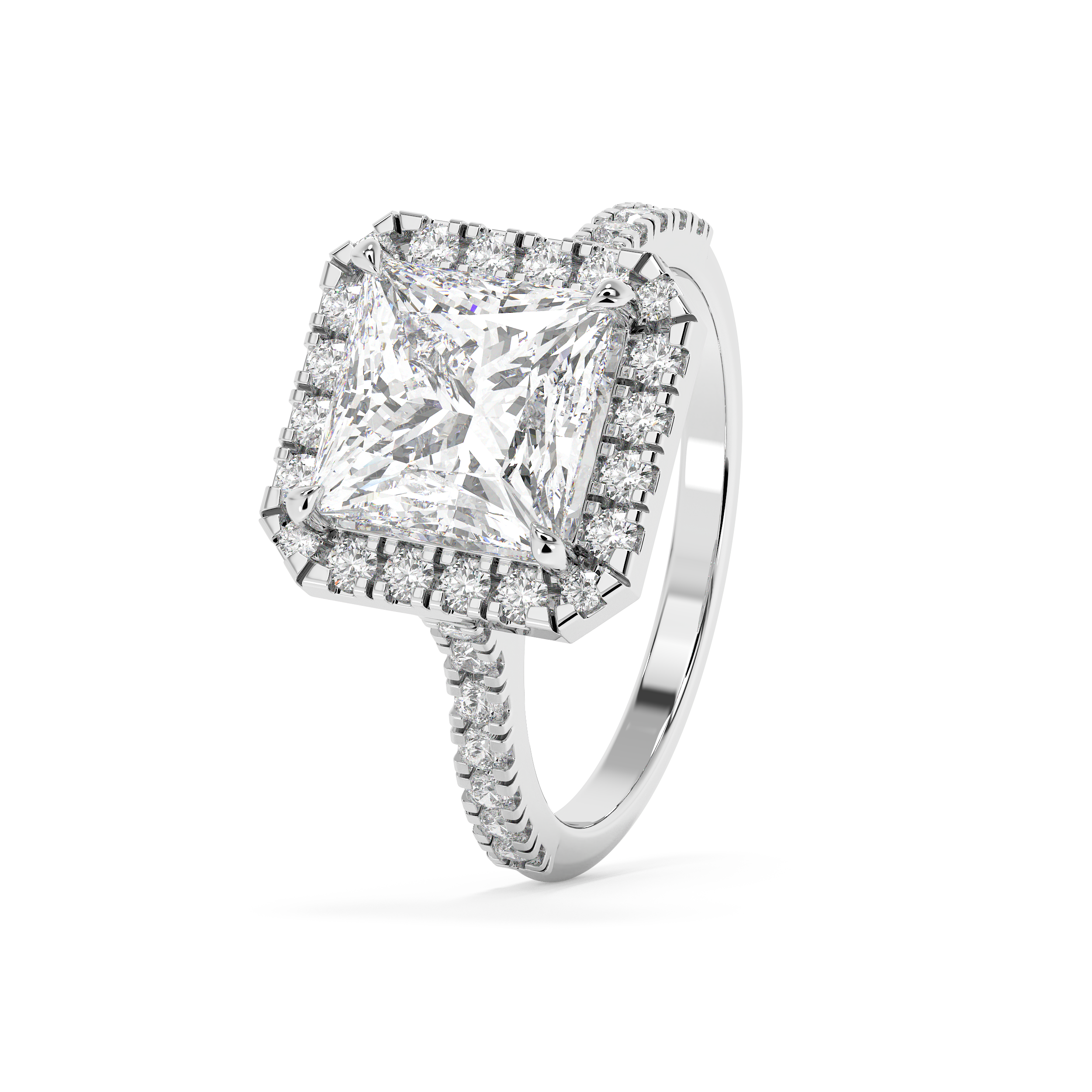Princess Halo & Pave Cathedral Lab Grown Diamond Engagement Ring