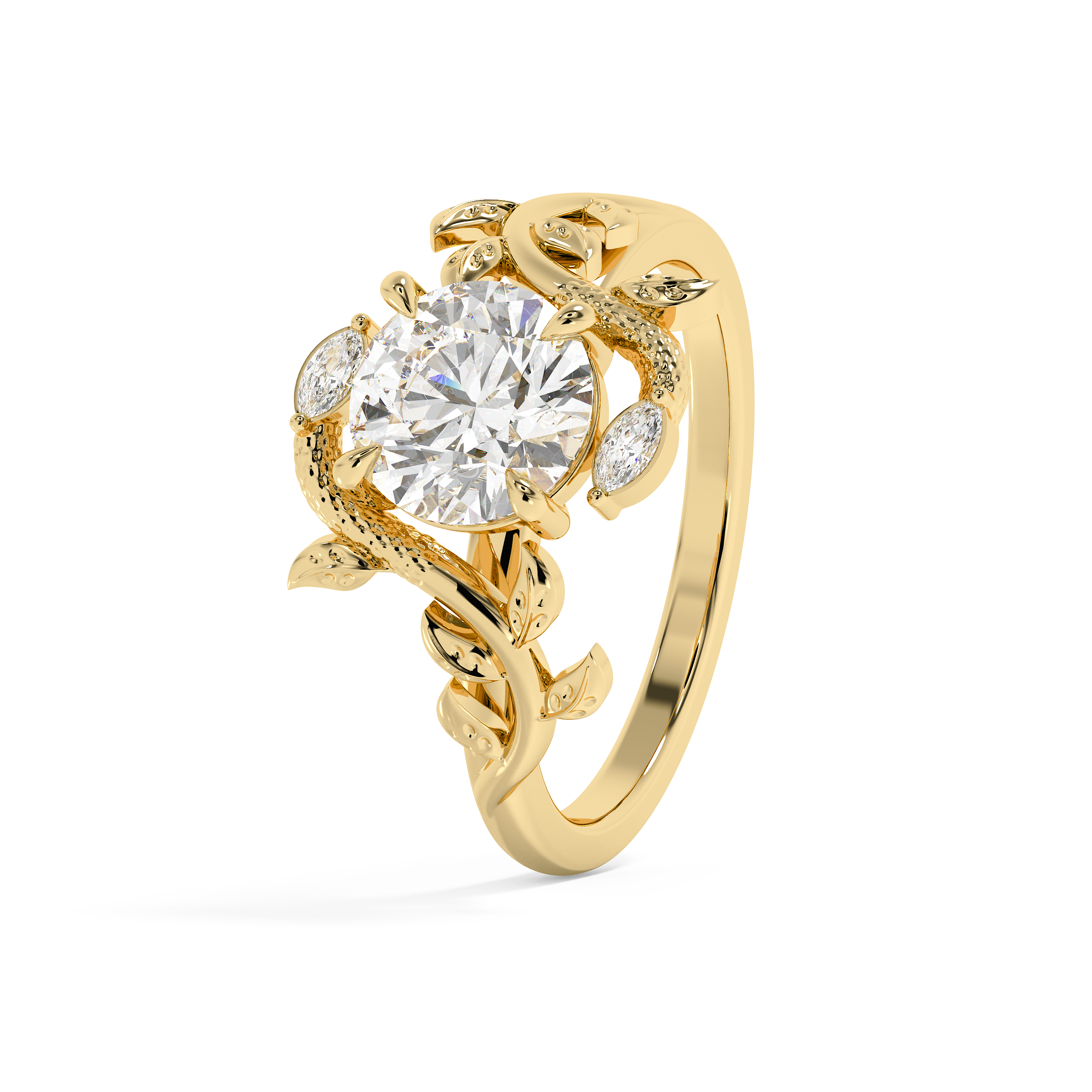 Round Nature Inspired Lab Grown Diamond Engagement Ring