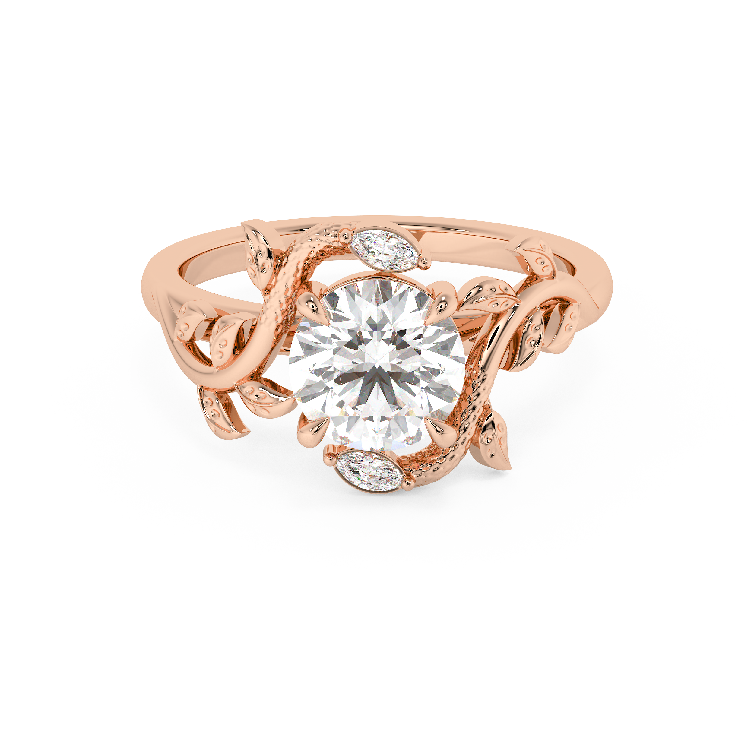 Round Nature Inspired Lab Grown Diamond Engagement Ring
