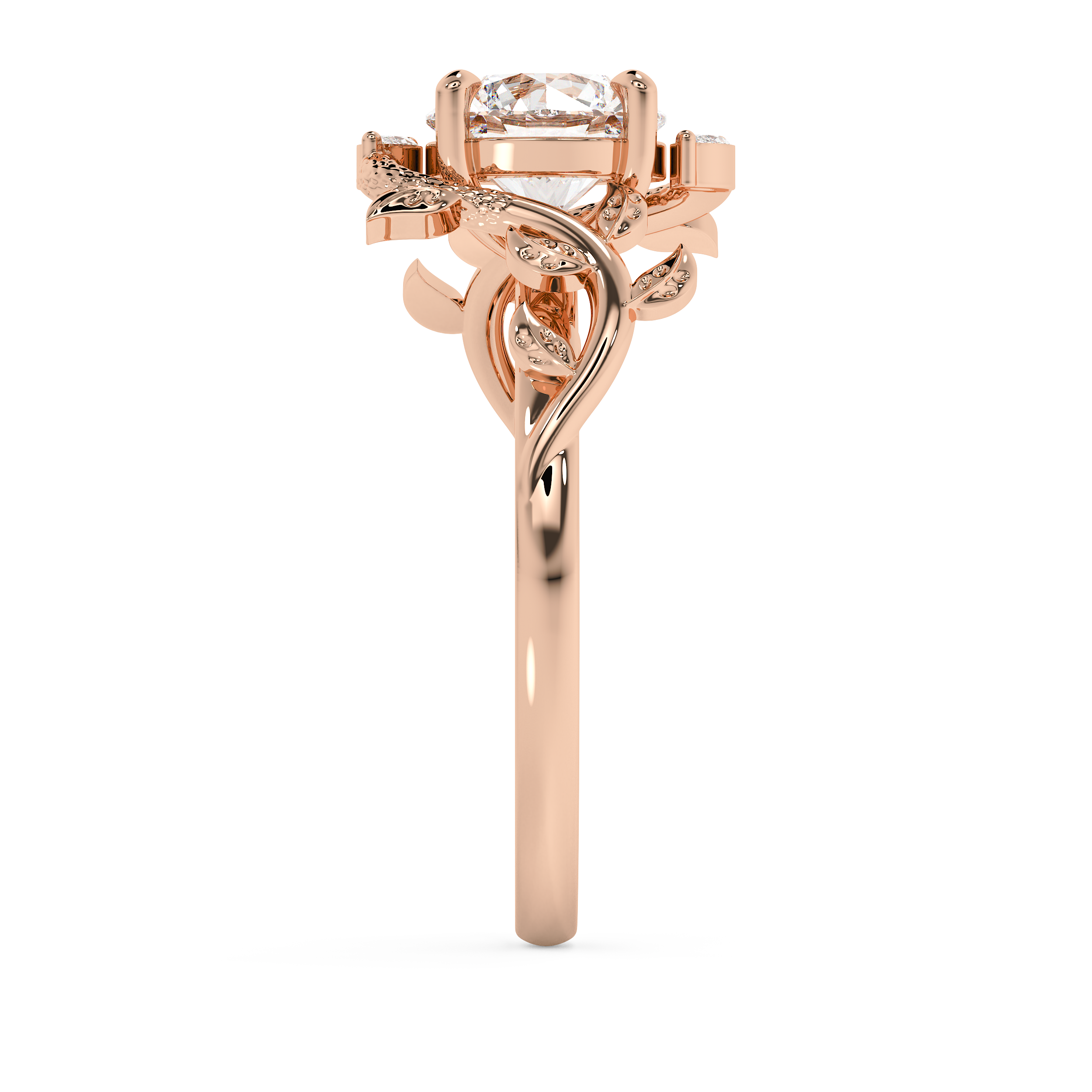 Round Nature Inspired Lab Grown Diamond Engagement Ring