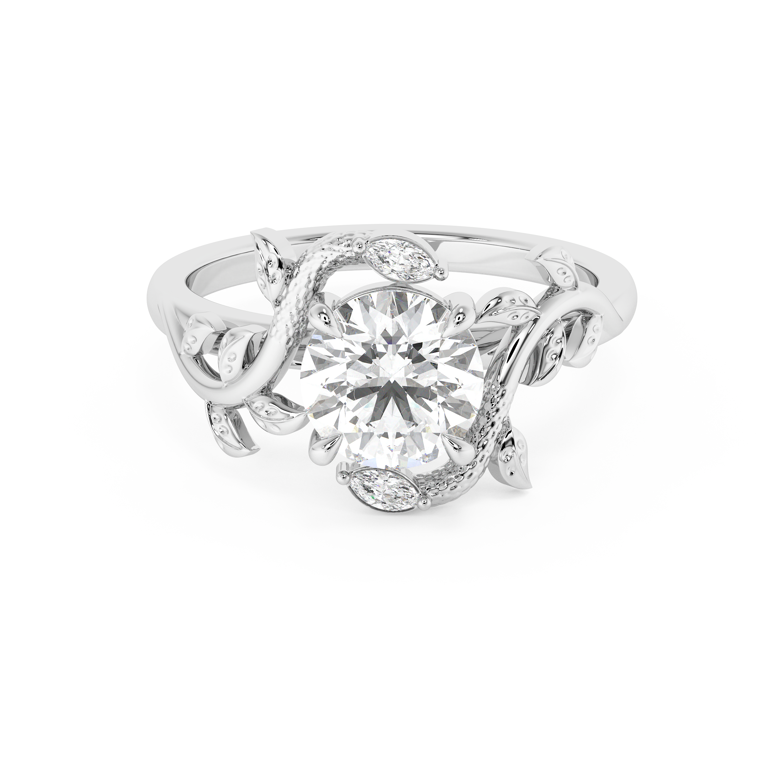 Round Nature Inspired Lab Grown Diamond Engagement Ring