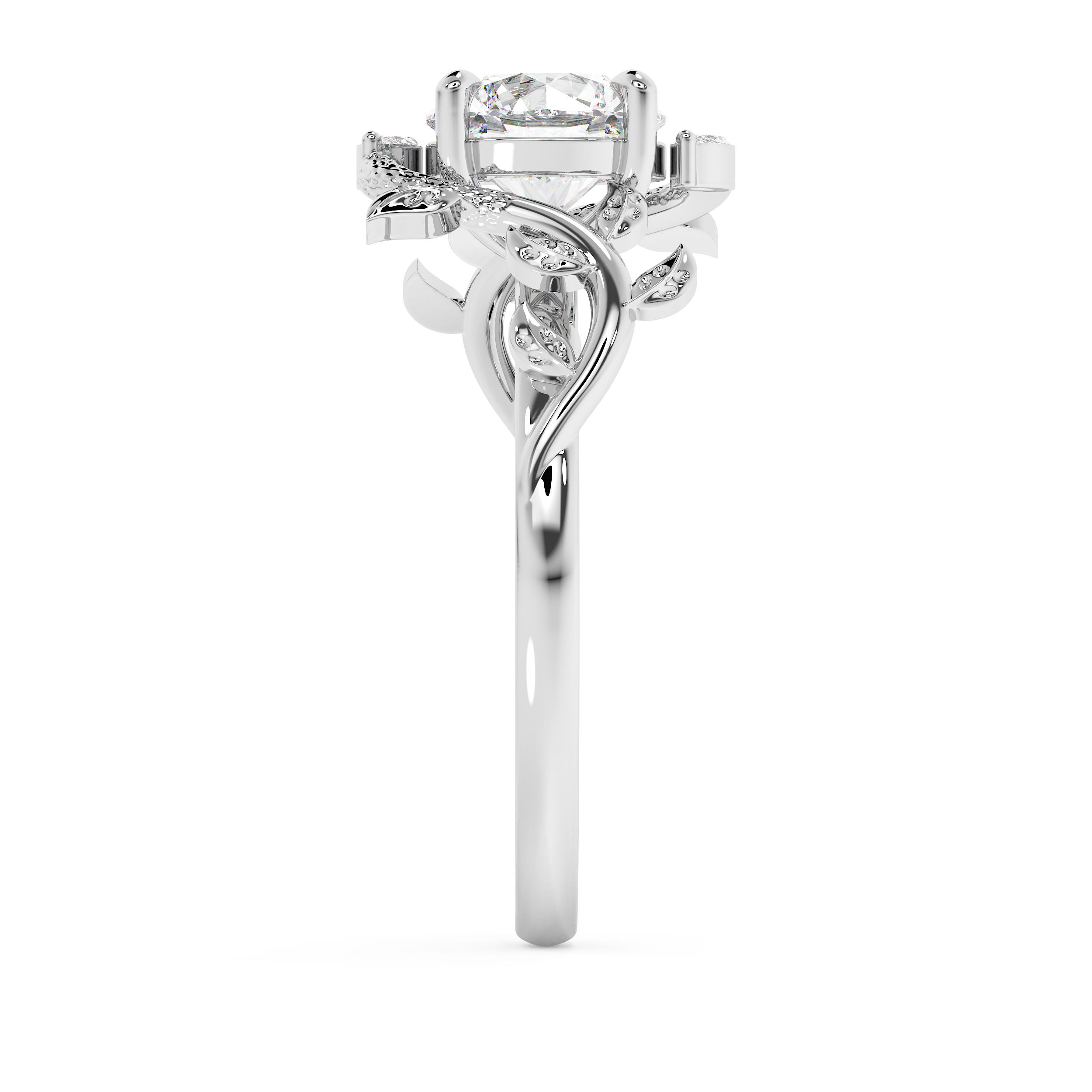 Round Nature Inspired Lab Grown Diamond Engagement Ring