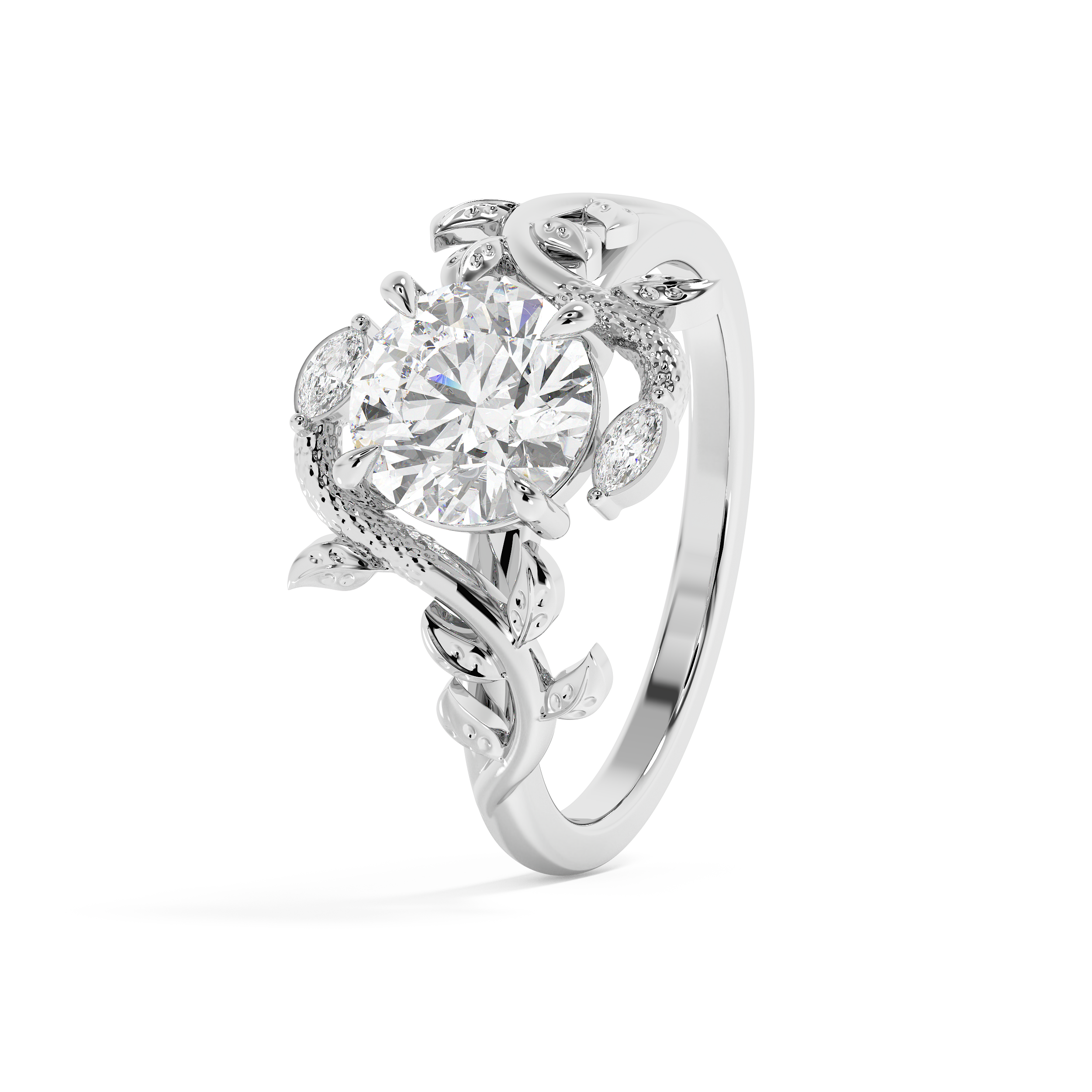 Round Nature Inspired Lab Grown Diamond Engagement Ring