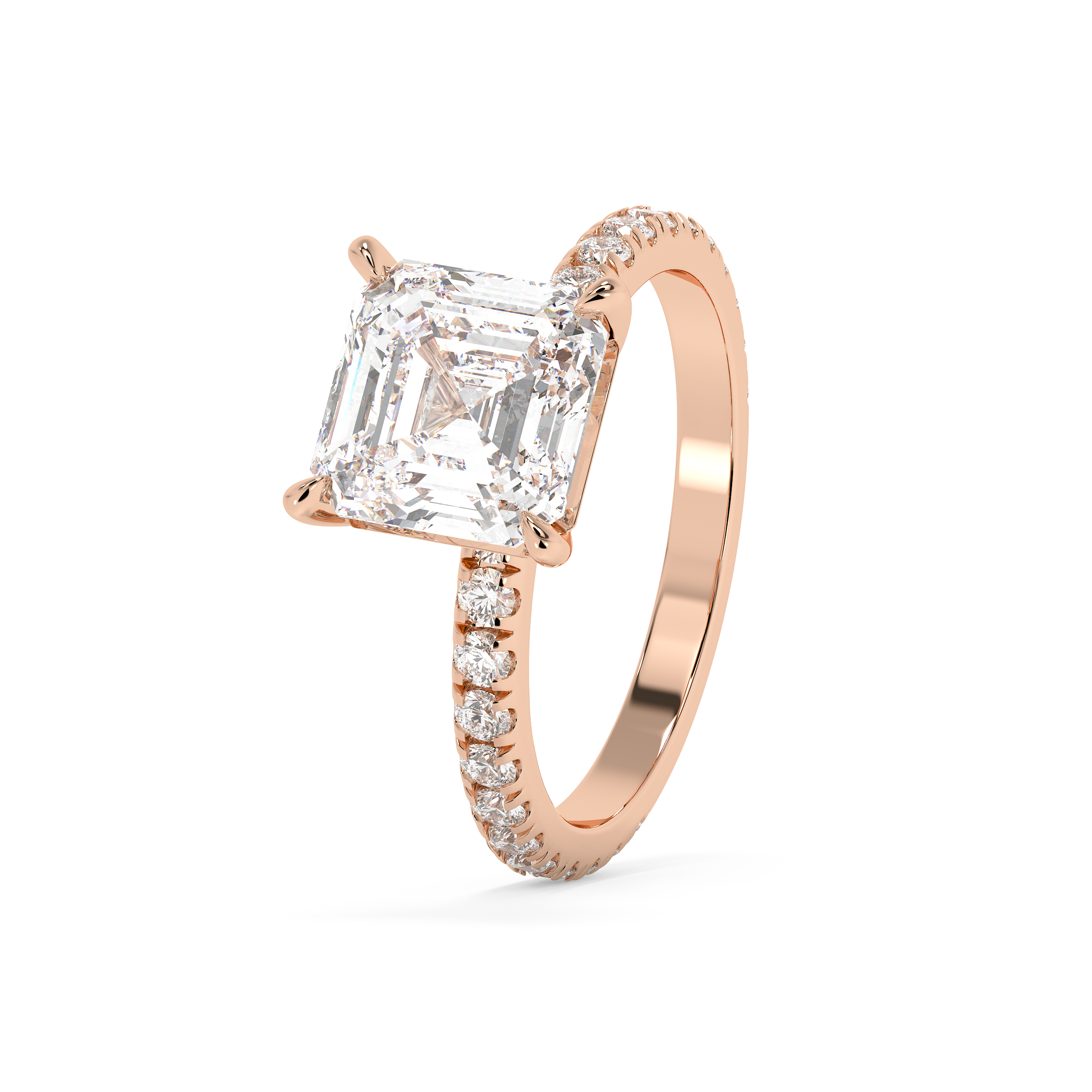 Asscher Pave Lab Grown Diamond Engagement Ring