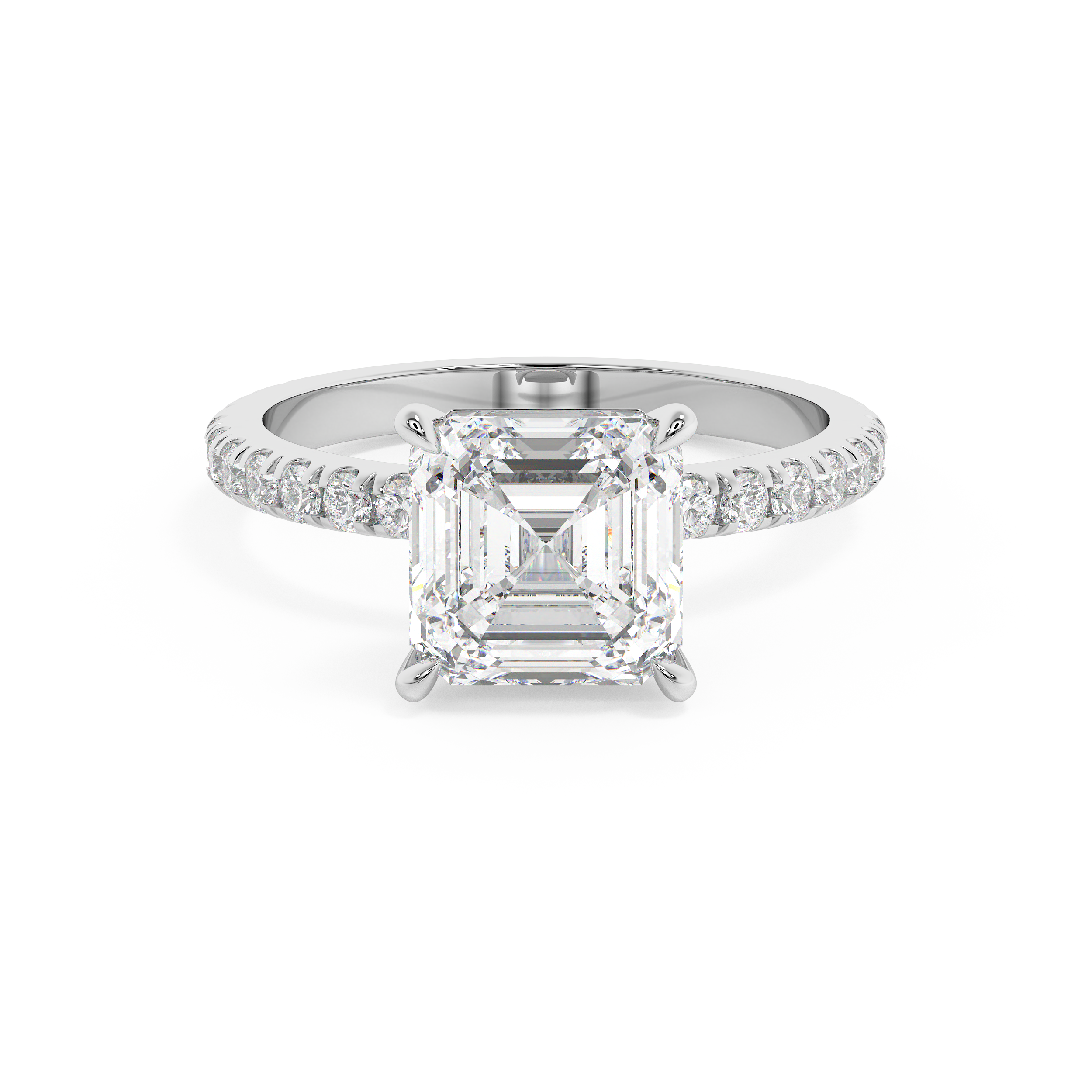 Asscher Pave Lab Grown Diamond Engagement Ring