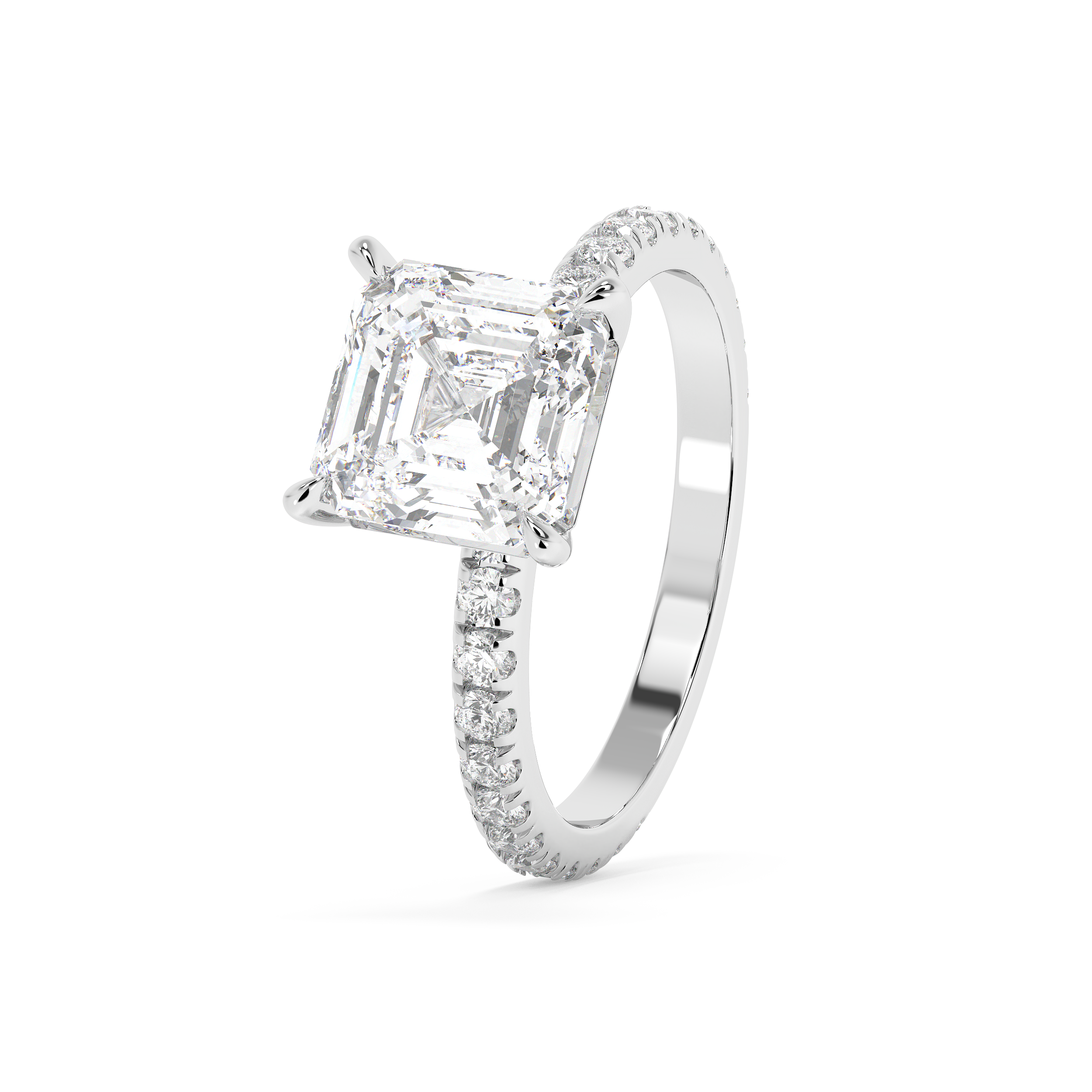 Asscher Pave Lab Grown Diamond Engagement Ring