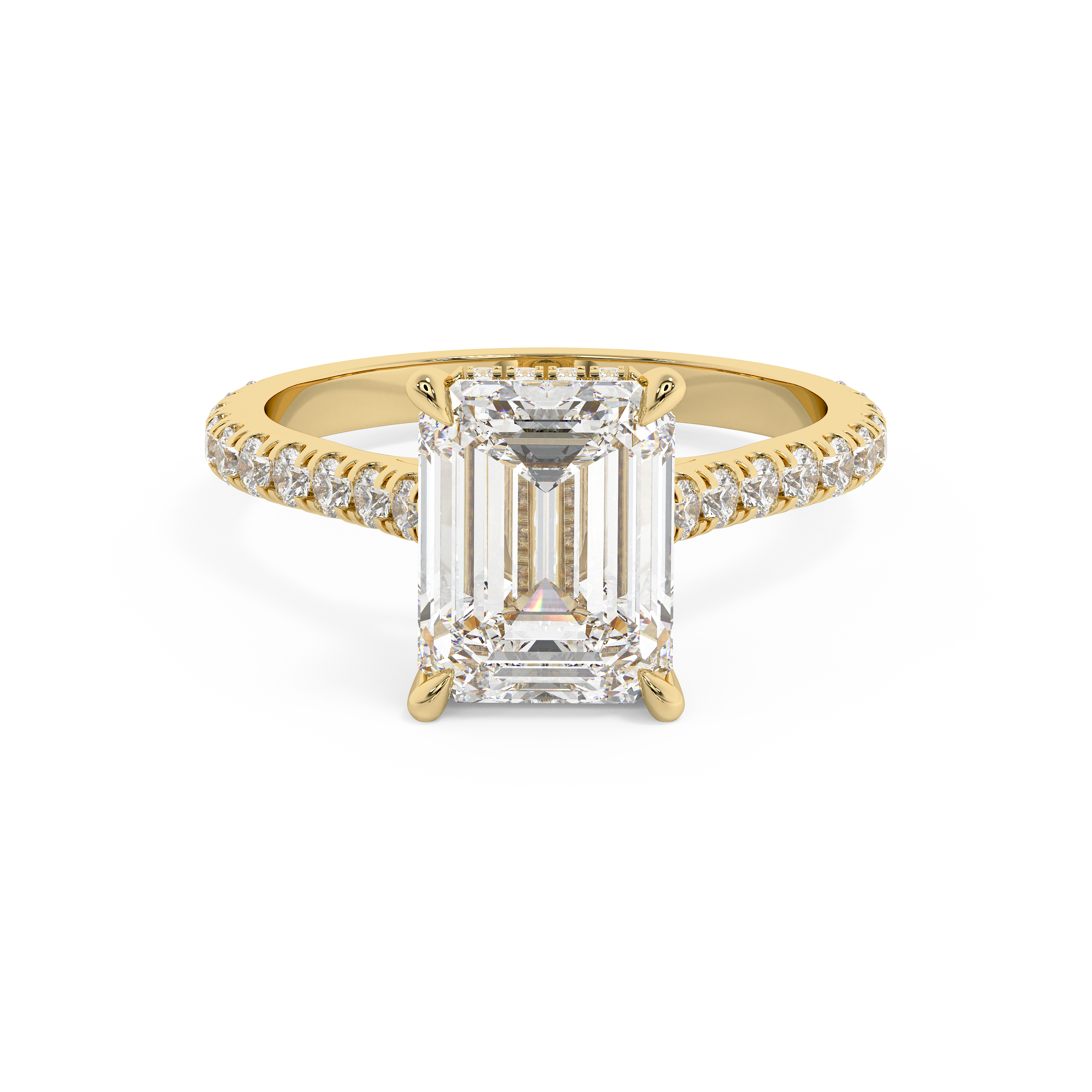 Emerald Hidden Halo & Pave Cathedral Lab Grown Diamond Engagement Ring