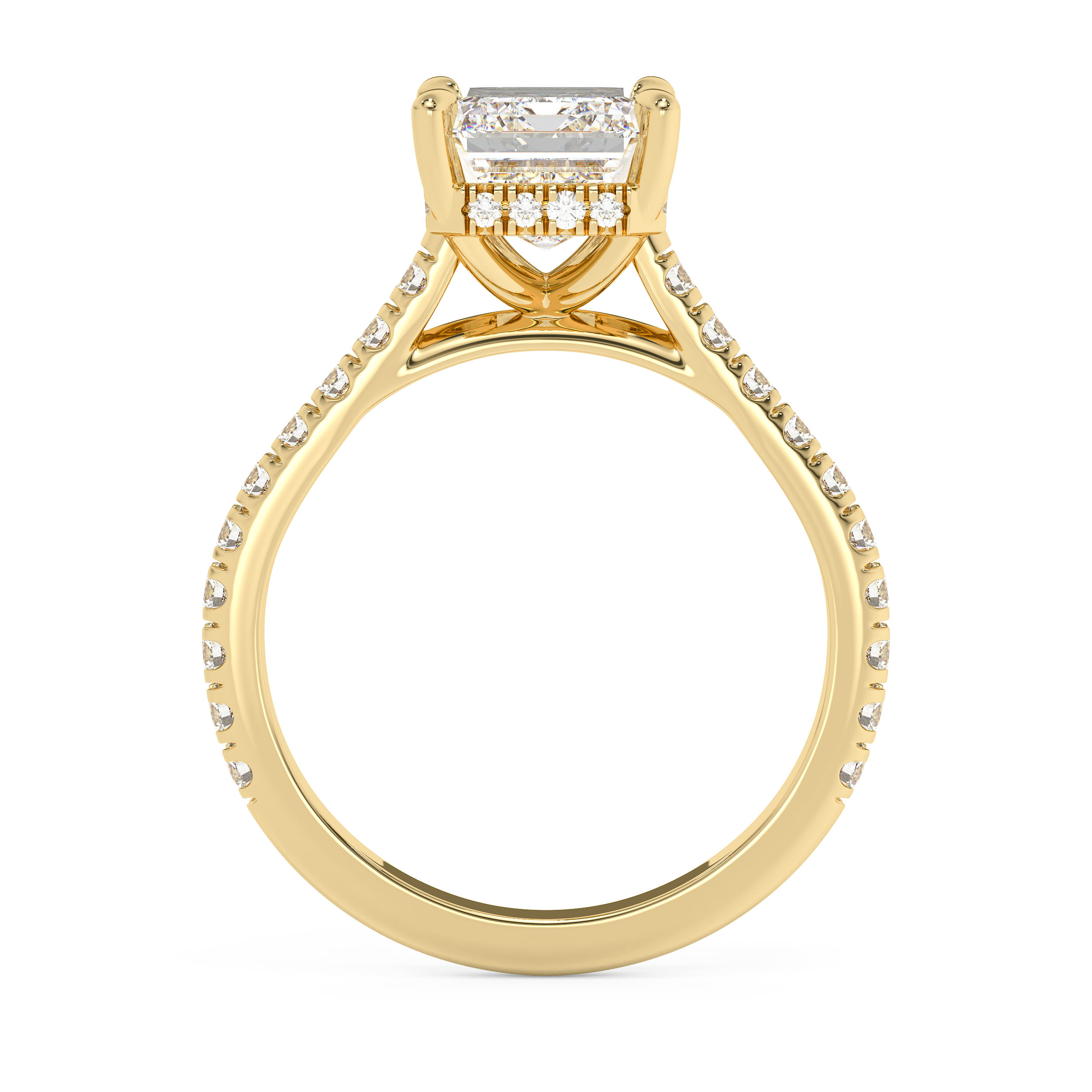 Emerald Hidden Halo & Pave Cathedral Lab Grown Diamond Engagement Ring