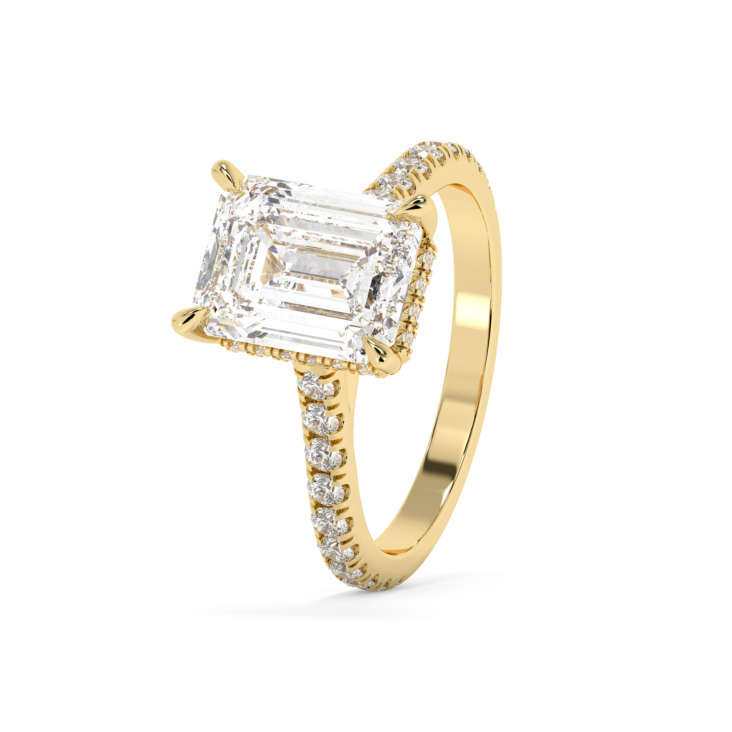 Emerald Hidden Halo & Pave Cathedral Lab Grown Diamond Engagement Ring
