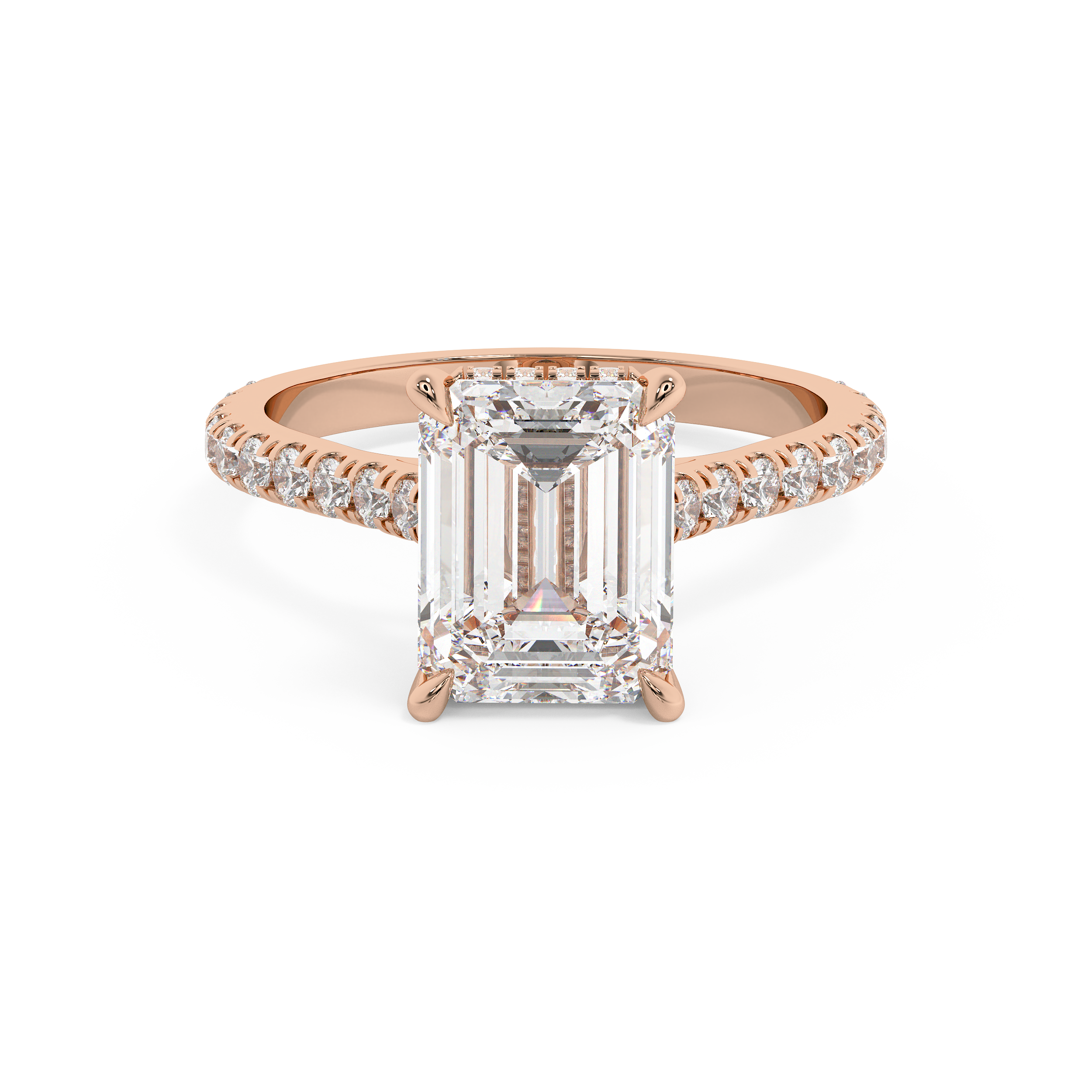 Emerald Hidden Halo & Pave Cathedral Lab Grown Diamond Engagement Ring