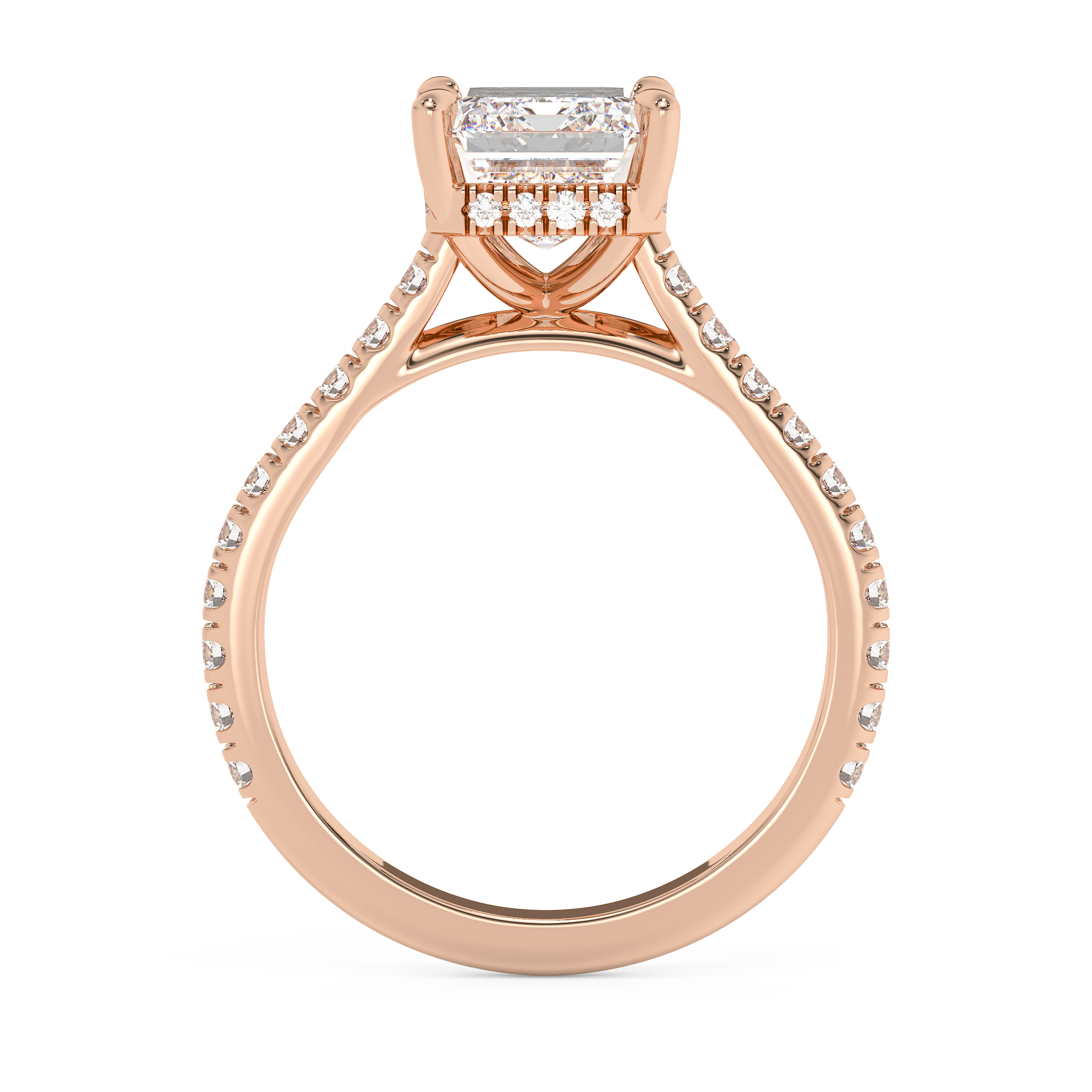 Emerald Hidden Halo & Pave Cathedral Lab Grown Diamond Engagement Ring